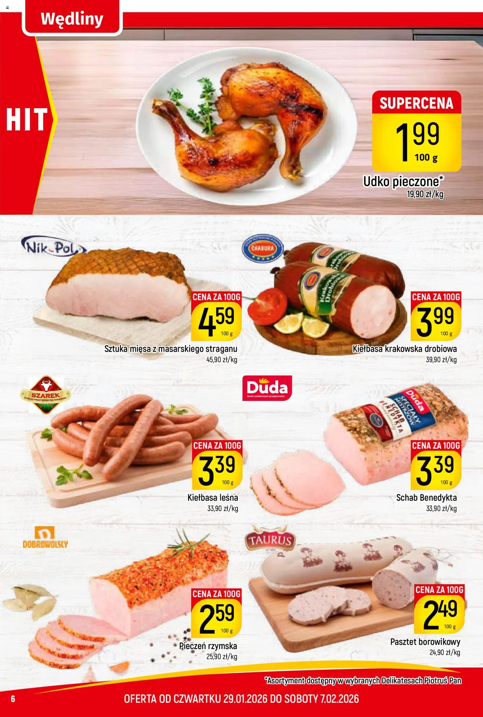 Piotruś Pan Gazetka od 29.01.2026 | Strona: 6 | Produkty: Kiełbasa, Schab, Kiełbasa krakowska, Wędliny