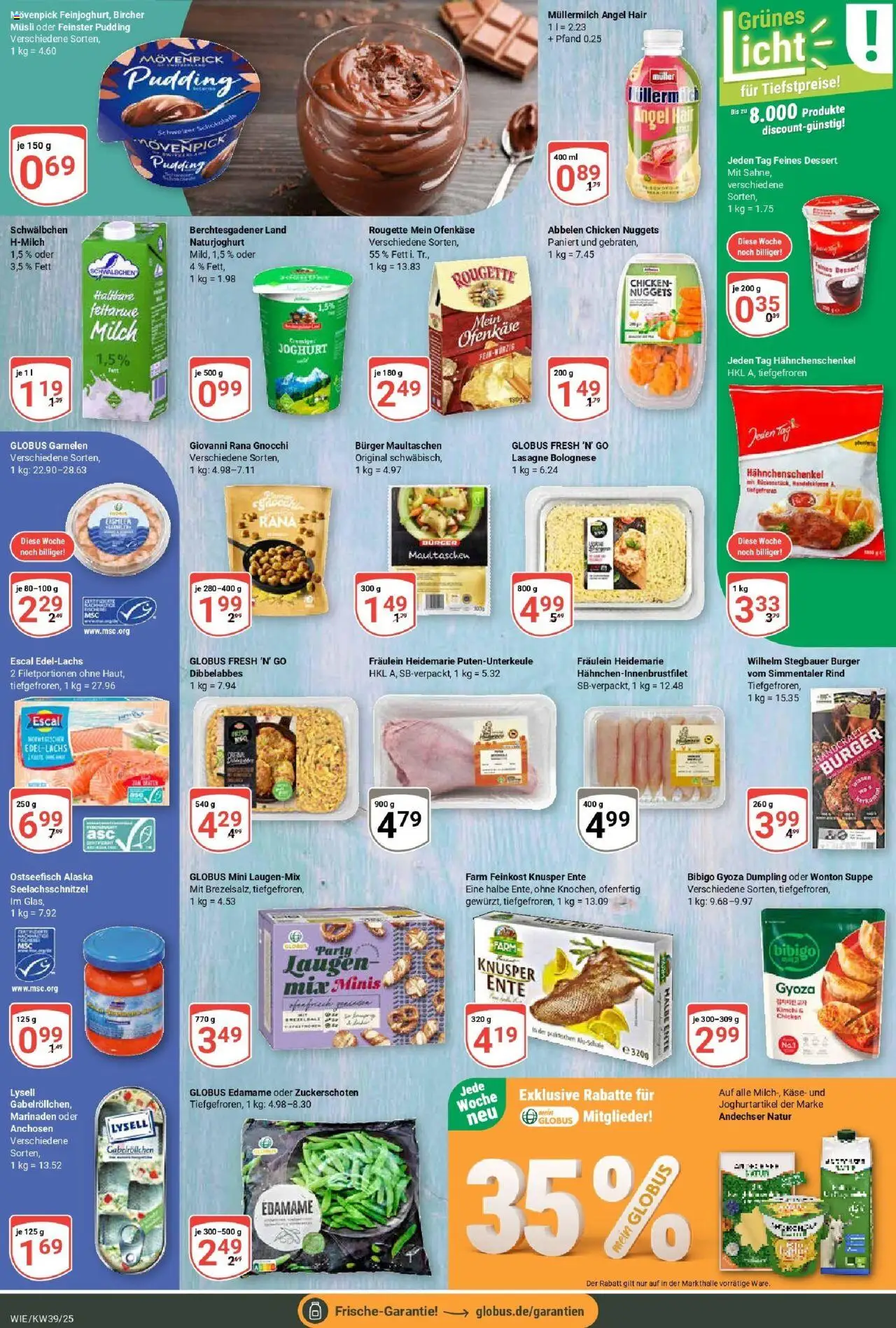 Globus prospekt Waghäusel	 – gültig ab 21.09.2025 | Seite: 8 | Produkte: Milch, Käse, Pudding, Ofenfrische