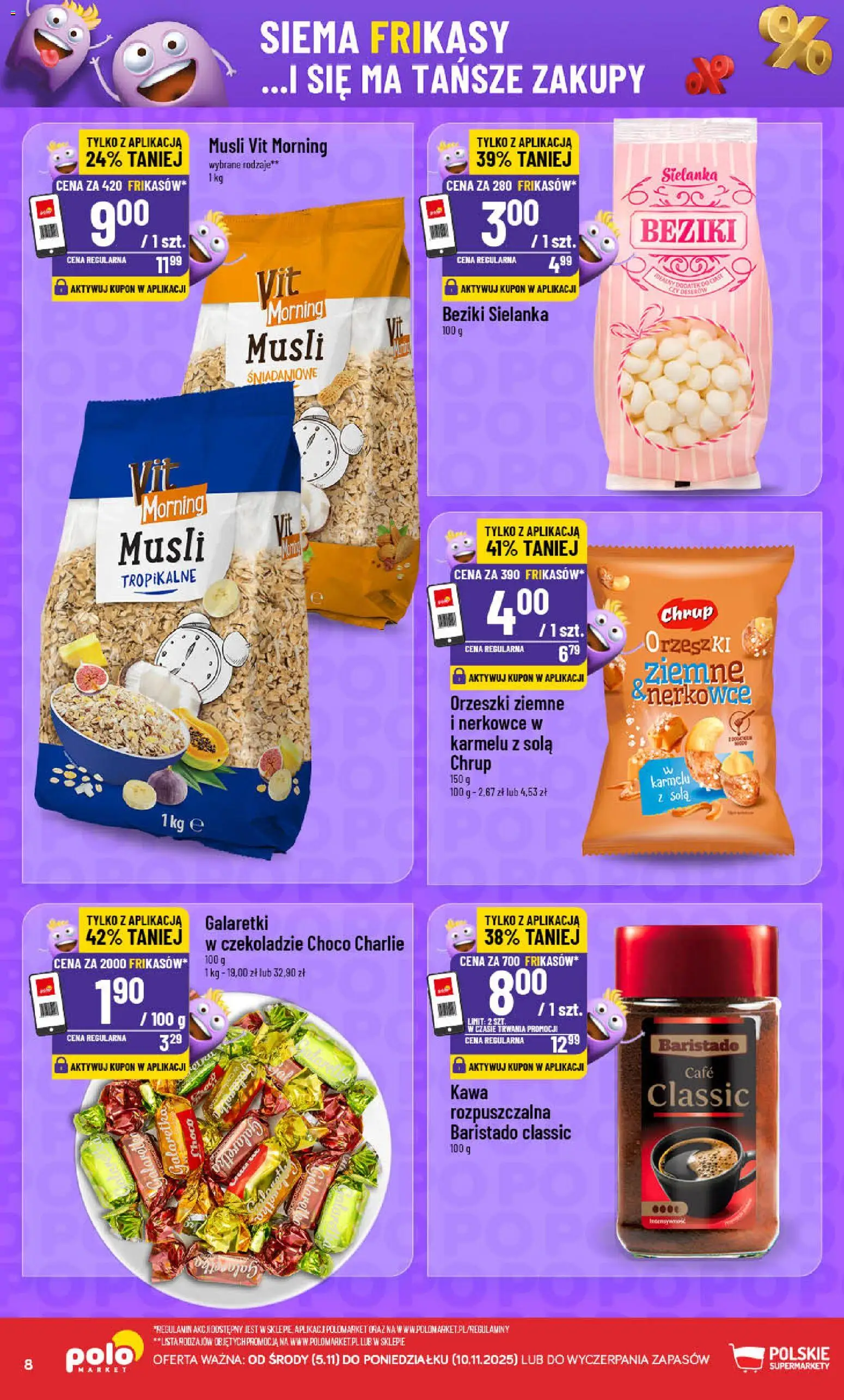 POLOmarket Gazetka - Frikasowe Hity od 05.11.2025 | Strona: 8 | Produkty: Galaretki, Galaretka, Orzeszki ziemne, Kawa