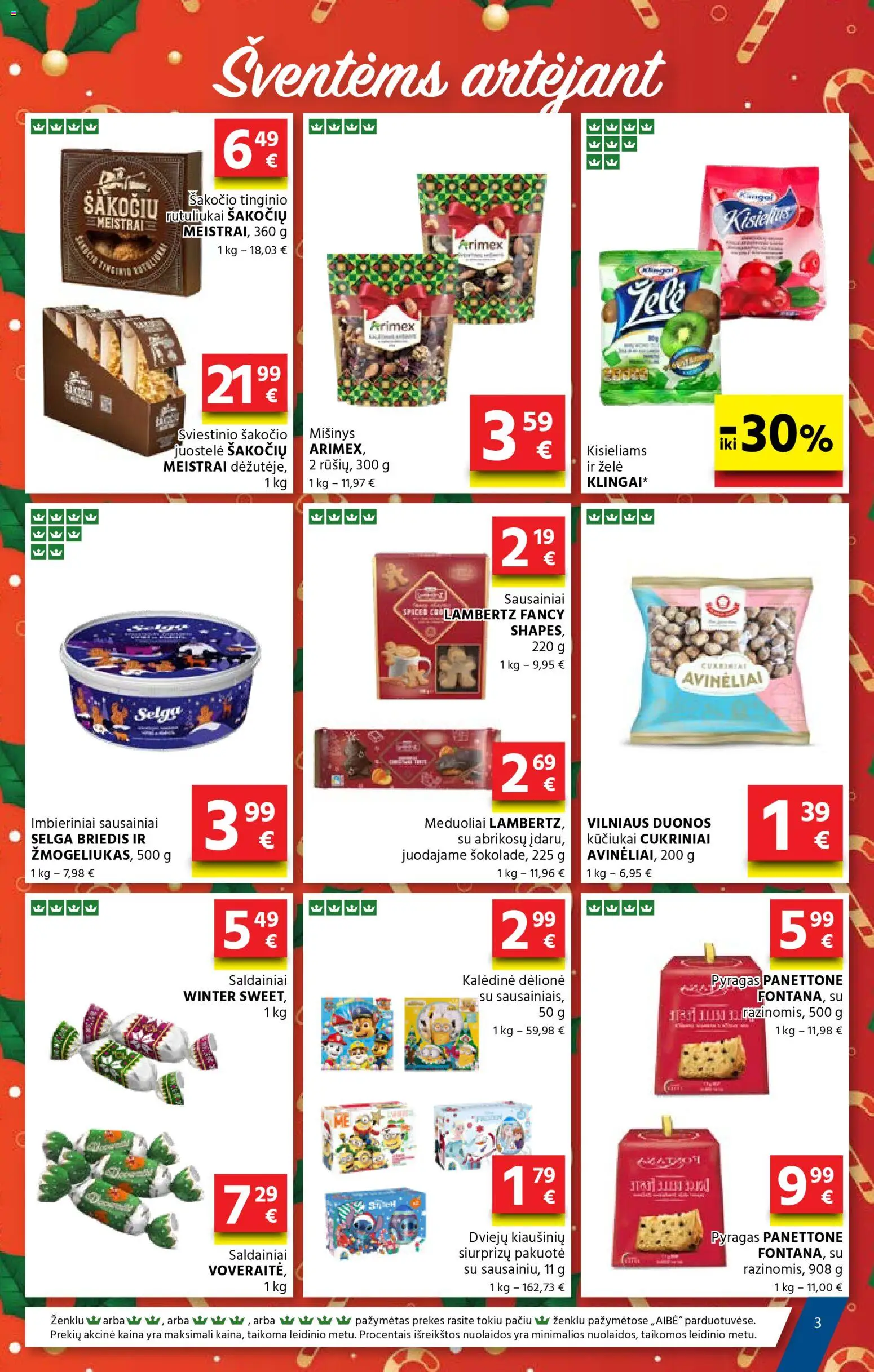 AIBE akcijos nuo 27.11.2025 | Puslapis: 3 | Prekių: Sausainiai, Pyragas, Saldainiai