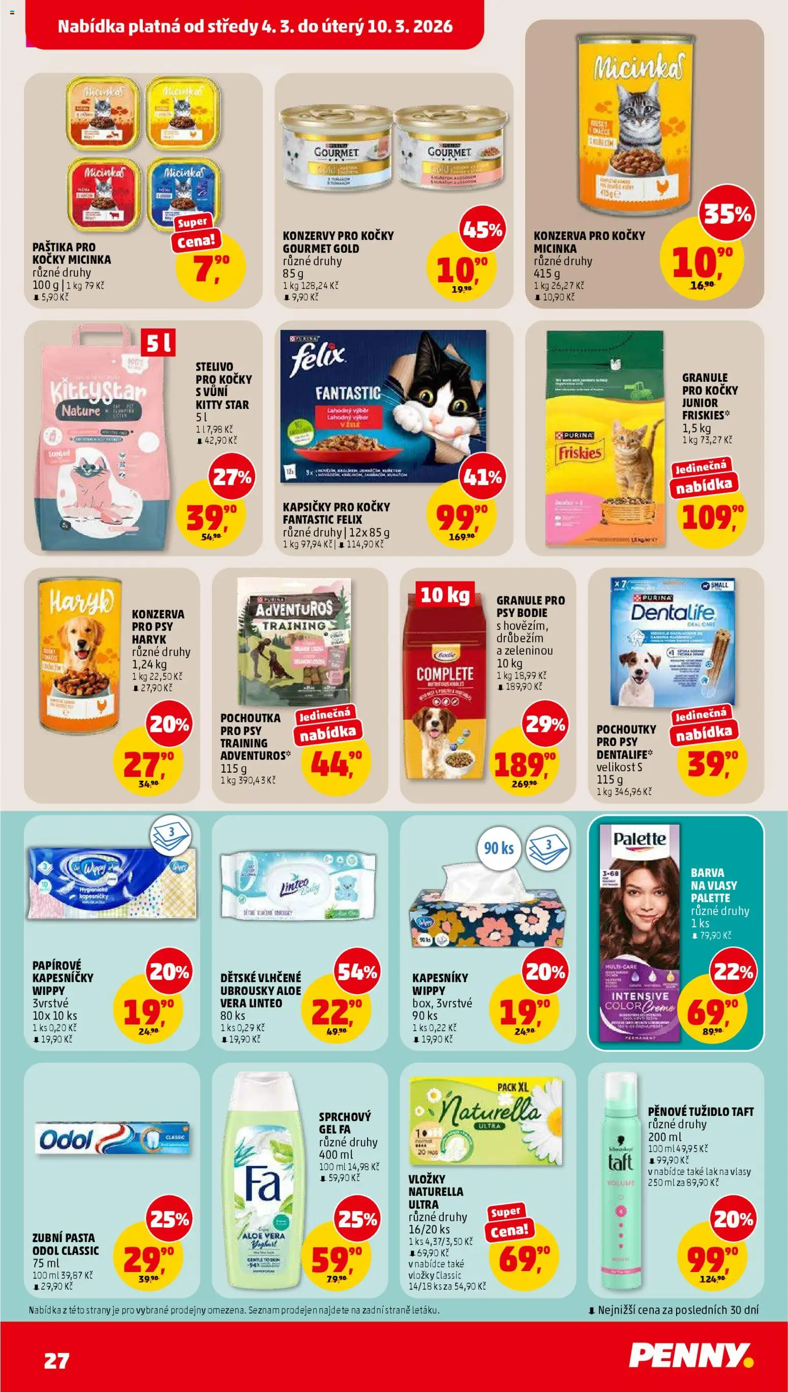 Penny Market leták od 04.03.2026 | Strana: 27 | Produkty: Zubní pasta, Granule, Ubrousky, Konzerva pro kočky