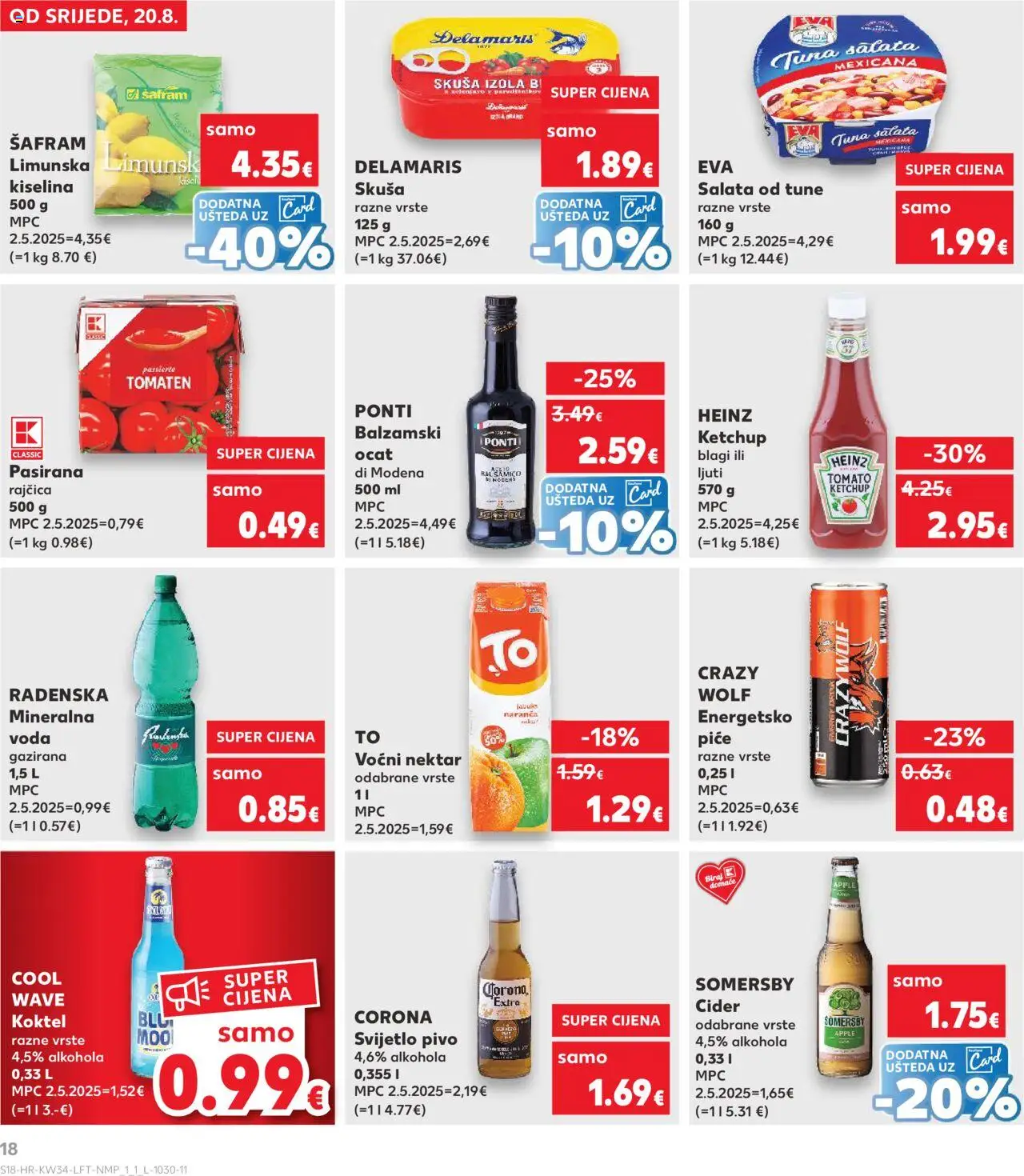 Kaufland katalog | vrijedi od 20.08.2025 | Stranica: 18 | Proizvodi: Mineralna voda, Radenska, Skuša, Ocat
