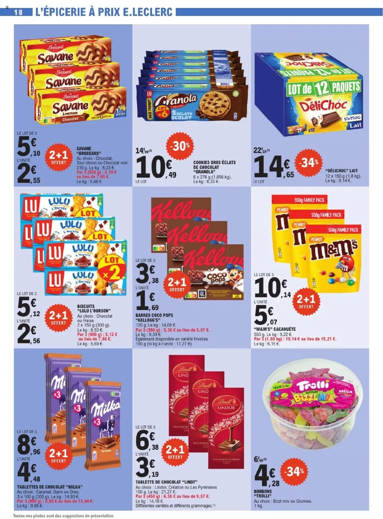  | Page: 18 | Produits: Cookies, Tablette de chocolat Lindt, Lait, Granola