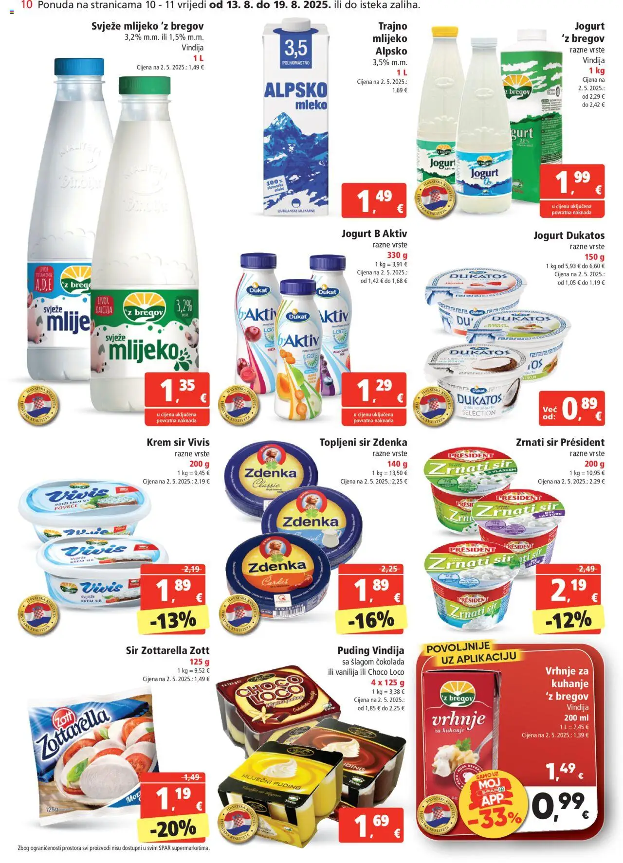 Spar katalog | vrijedi od 13.08.2025 | Stranica: 10 | Proizvodi: Vindija, Mlijeko, Jogurt, Puding