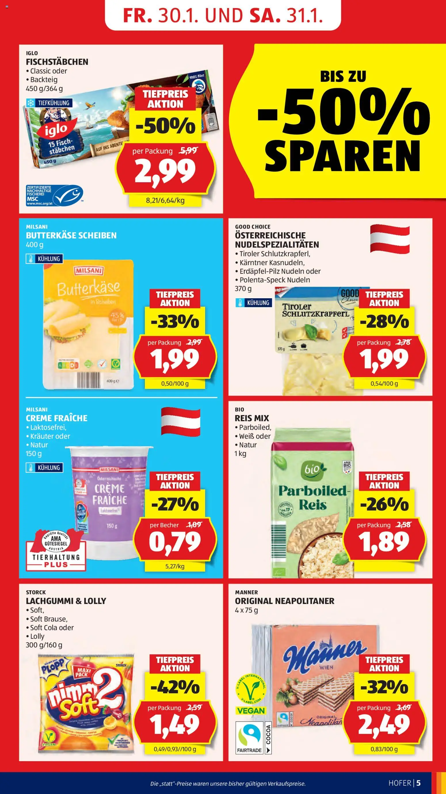 Hofer Flugblatt gültig ab 30.01.2026 | Seite: 7 | Produkte: Creme, Reis, Fisch, Nudeln
