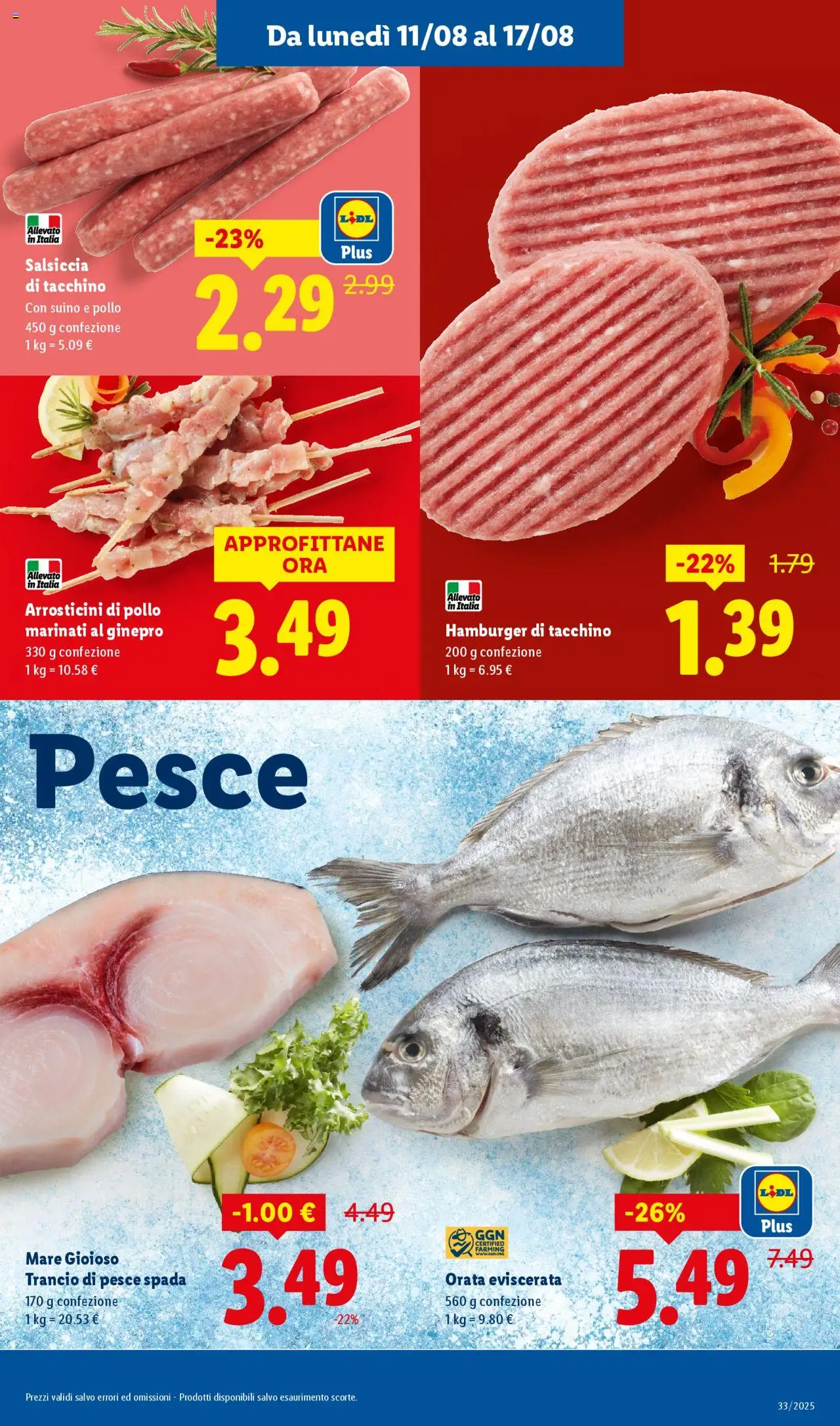 Volantino Lidl del 11.08.2025 | Pagina: 7 | Prodotti: Pollo, Suino, Pesce spada, Hamburger