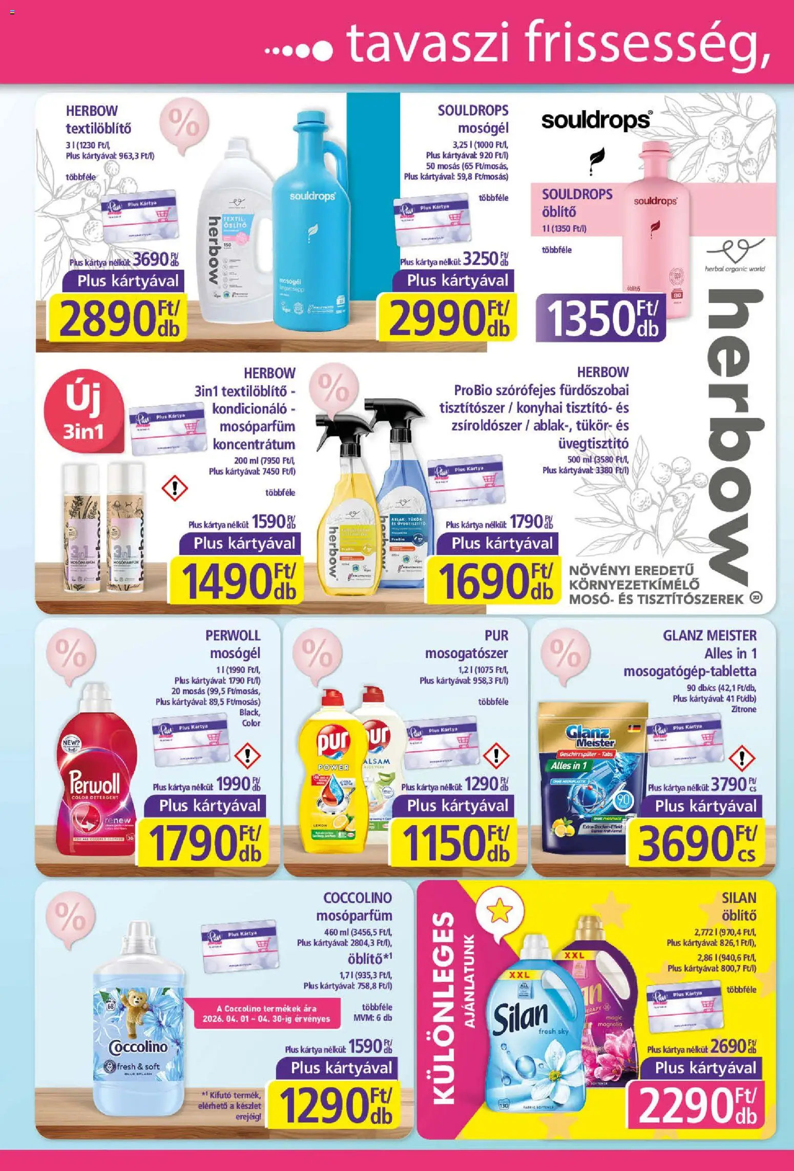 Plus Market akciós ujság - amely érvényes a következő dátumtól: 16.04.2026 | Oldal: 2 | Termékek: Ablak, Mosógél, Tükör, Mosogatószer