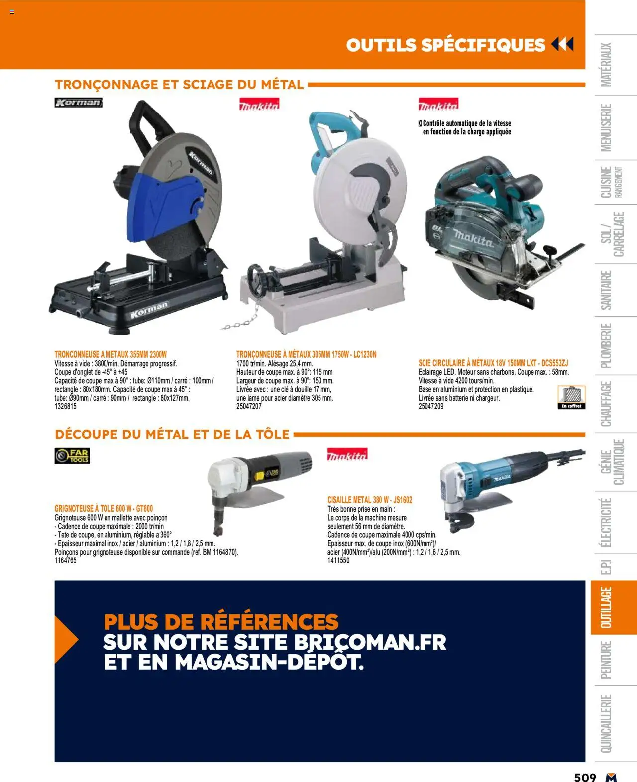  | Page: 509 | Produits: Clé, Tronçonneuse, Scie circulaire, Batterie