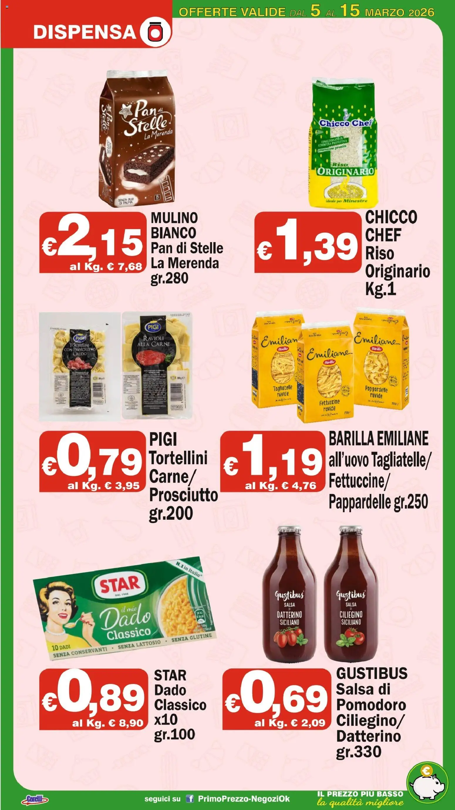 Volantino Primo Prezzo del 05.03.2026 | Pagina: 7 | Prodotti: Tagliatelle, Salsa, Prosciutto, Ravioli