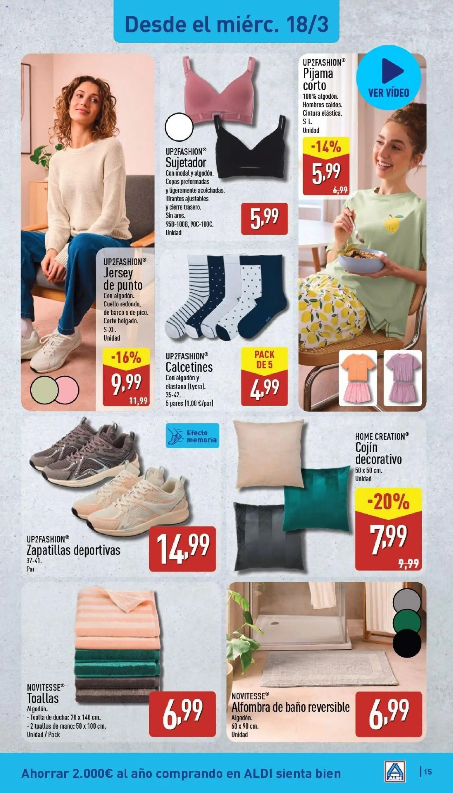 Aldi folleto Península │ válido desde el 16.03.2026 | Página: 15 | Productos: Pijama, Video, Ducha, Alfombra