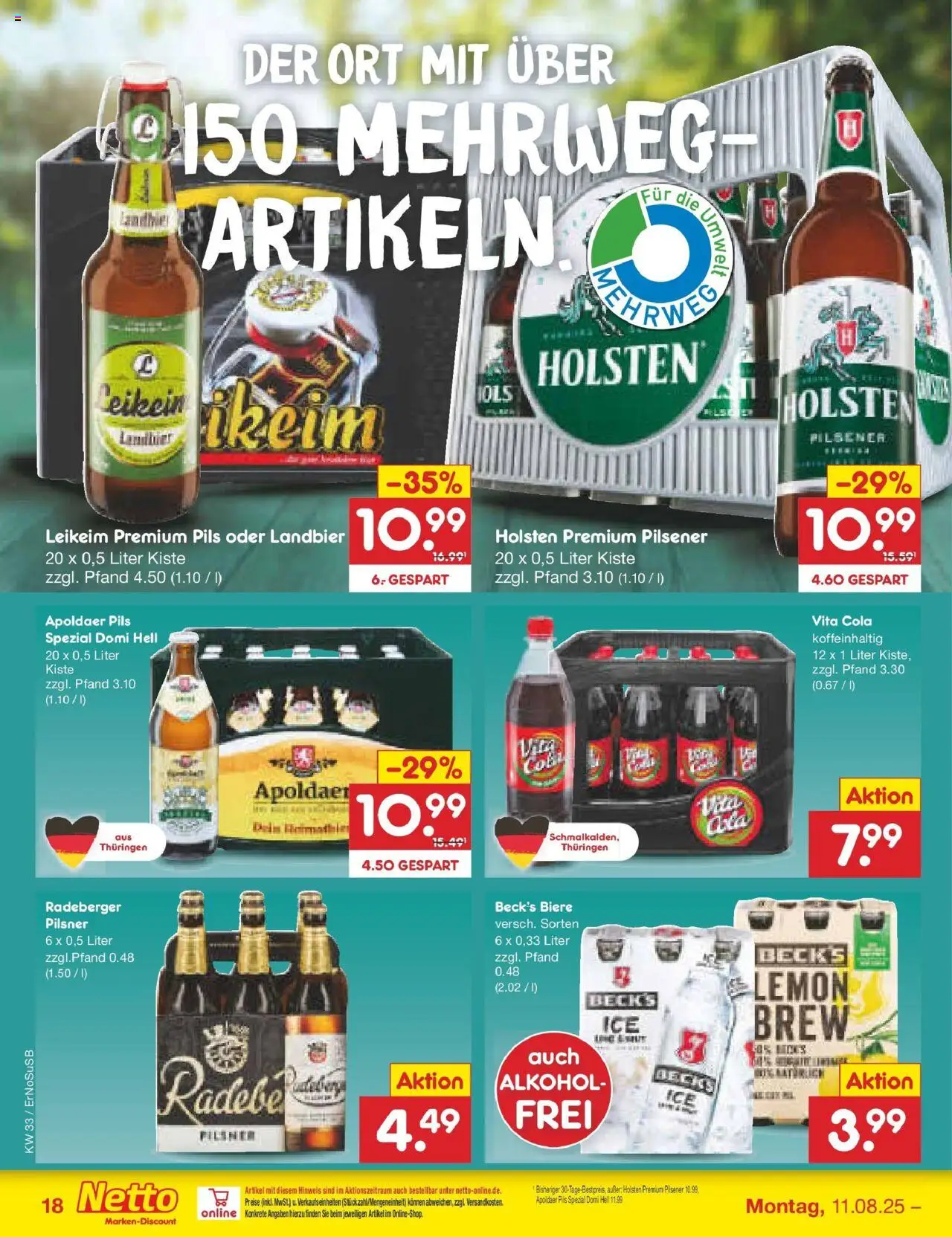 Netto Marken-Discount prospekt Erfurt	 - gültig ab dem 11.08.2025 | Seite: 26 | Produkte: Cola, Pils, Holsten, Vita cola