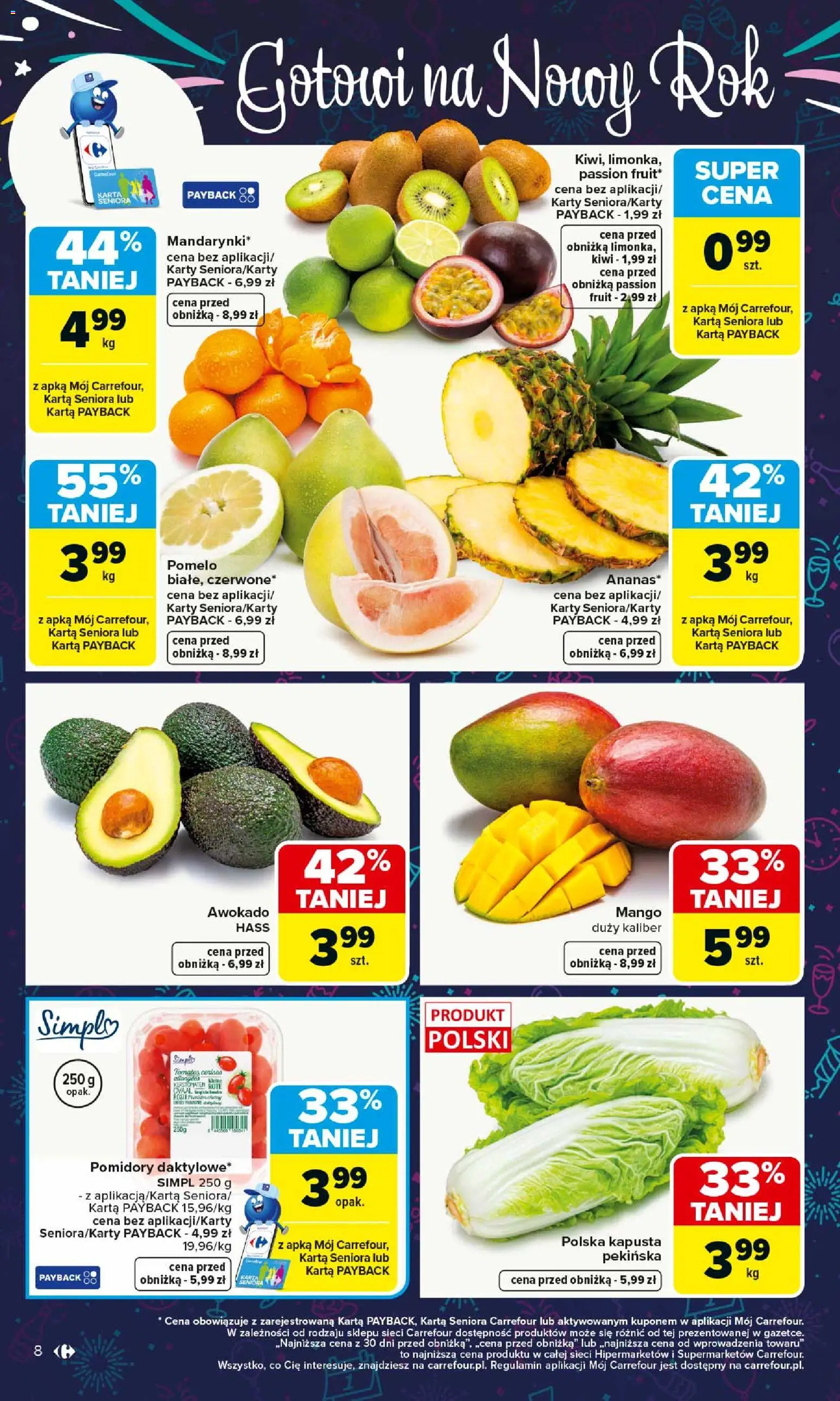 Carrefour Gazetka od 29.12.2025 | Strona: 8 | Produkty: Mango, Karta, Pomelo, Kiwi