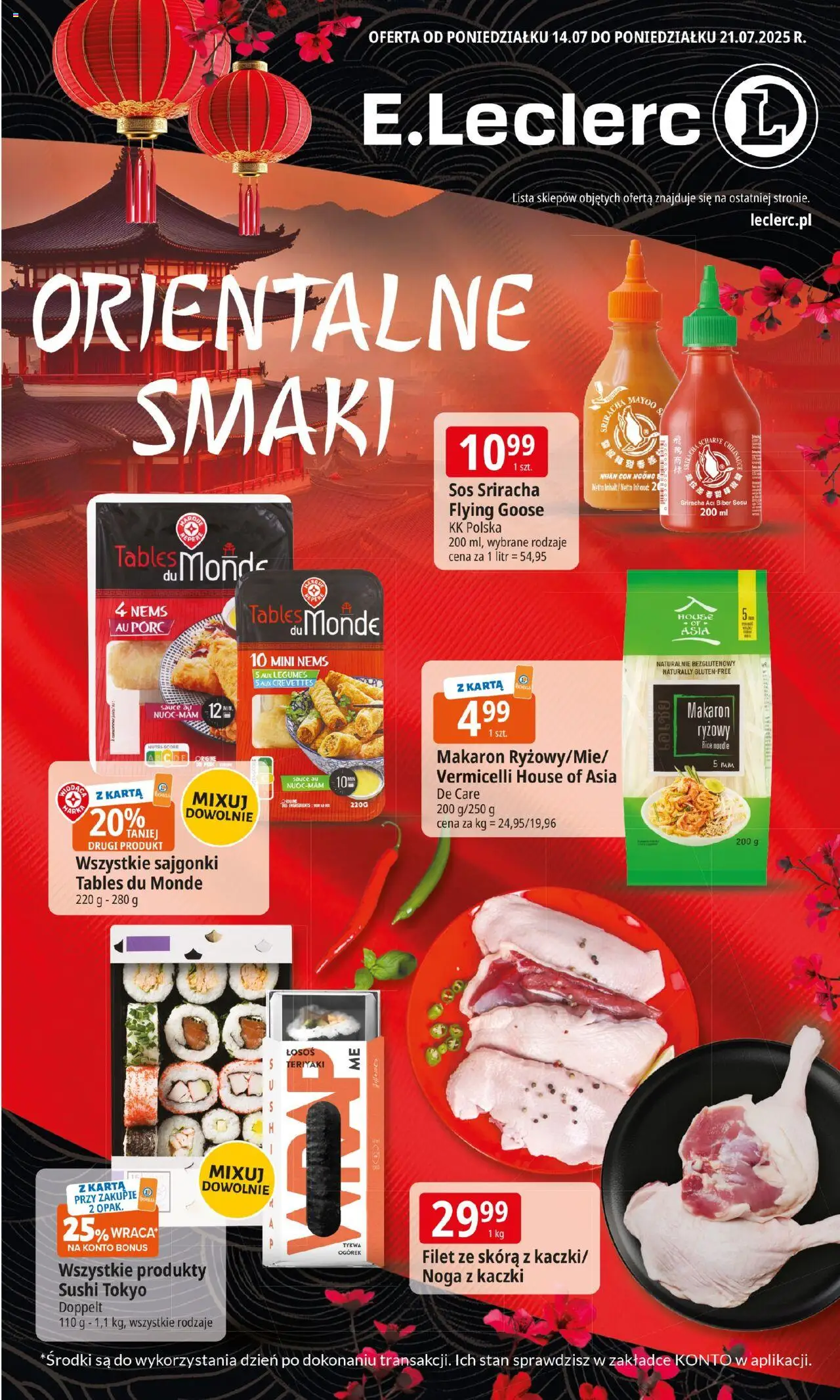 E.Leclerc Gazetka od 14.07.2025 | Strona: 1 | Produkty: Karta, Łosoś, Sriracha, Makaron