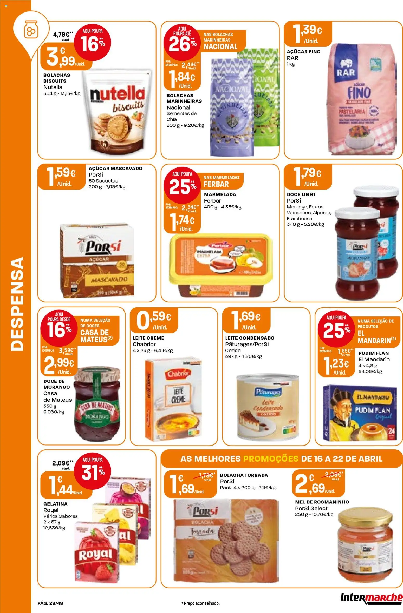 Intermarché folheto │ válido de 16.04.2026 | Página: 28 | Produtos: Marmelada, Bolachas, Leite condensado, Creme