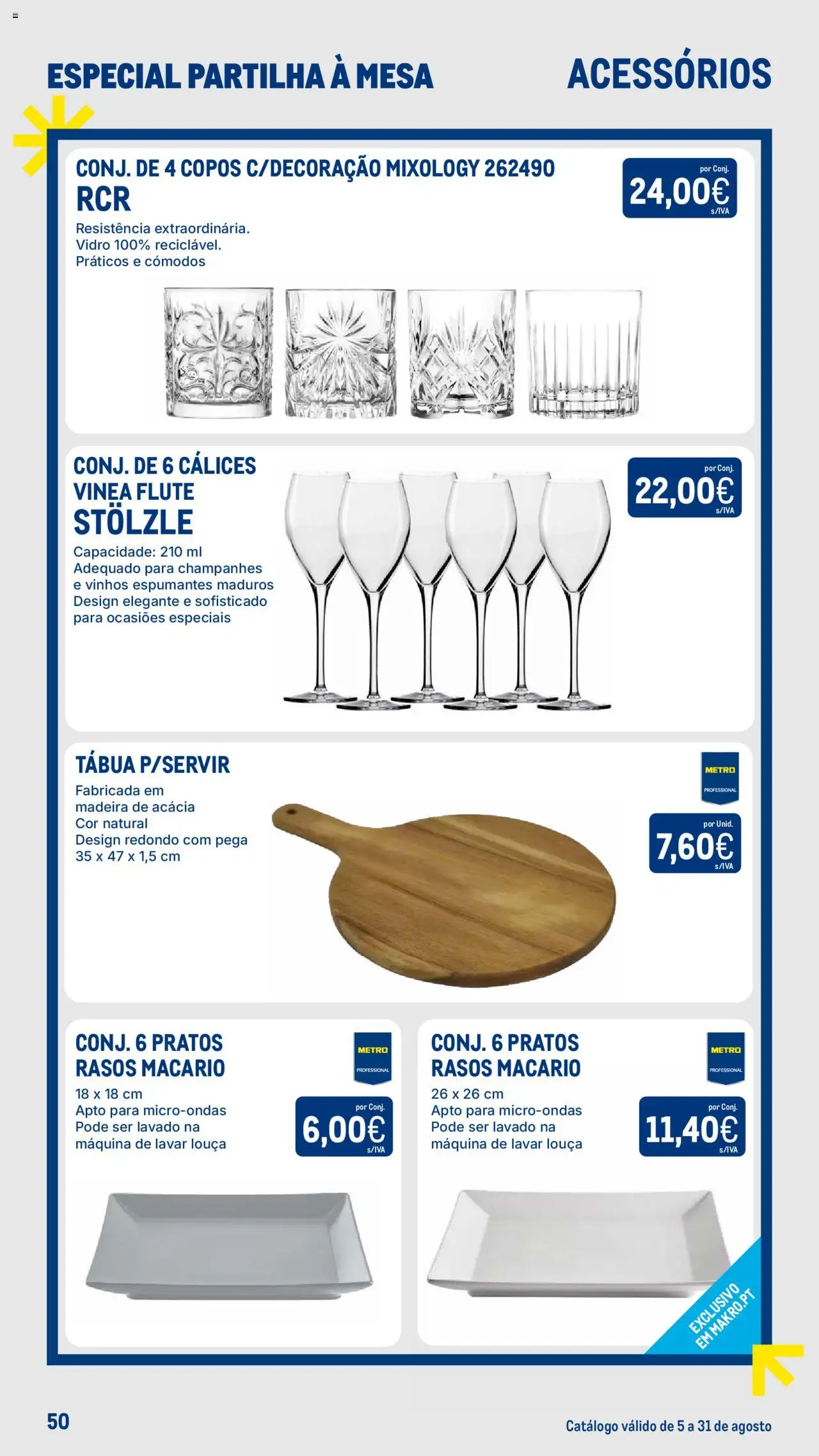 Makro - Especial Partilha à Mesa │ válido de 05.08.2025 | Página: 50 | Produtos: Máquina de lavar, Pratos, Mesa, Microondas