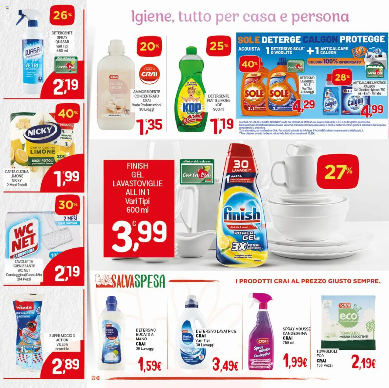 Volantino CRAI del 16.10.2025 | Pagina: 22 | Prodotti: Detergente, Candeggina, Anticalcare, Lavastoviglie