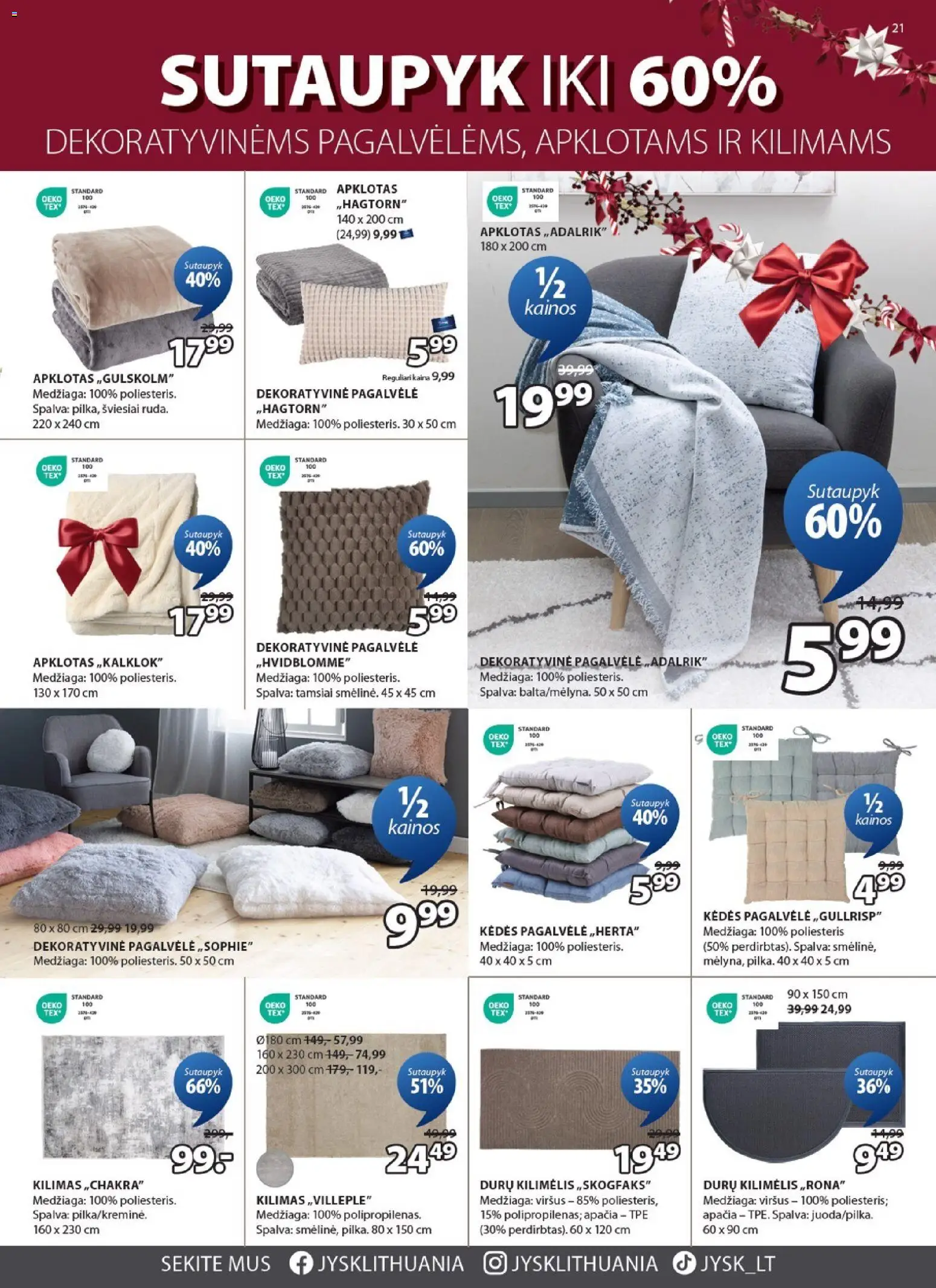 JYSK akcijos nuo 16.12.2025 | Puslapis: 21 | Prekių: Pagalvėlė, Kilimėlis, Kilimas, Durų kilimėlis