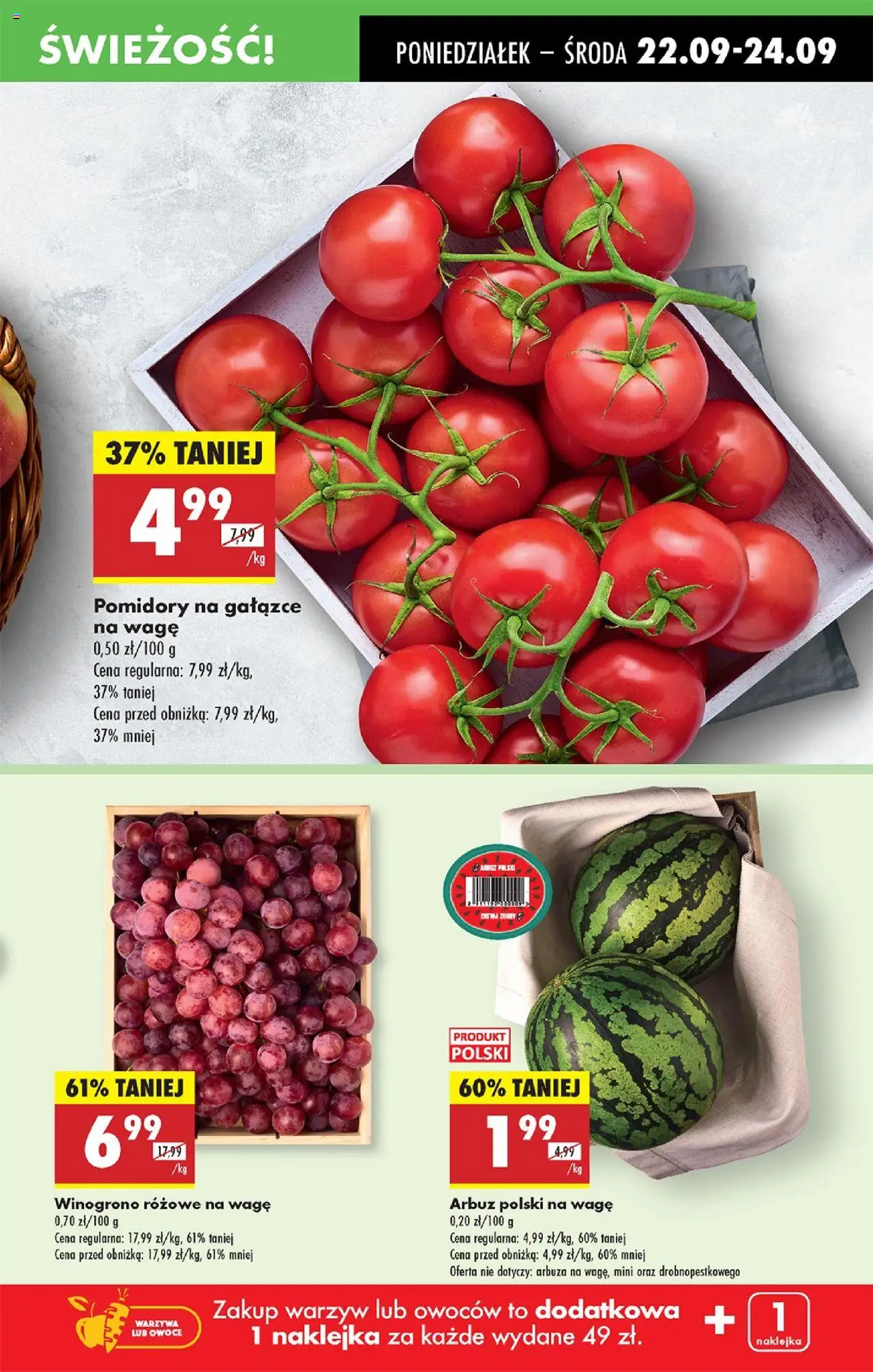 Biedronka gazetka od 22.09.2025 | Strona: 15 | Produkty: Arbuz, Winogrono, Pomidory, Owoce