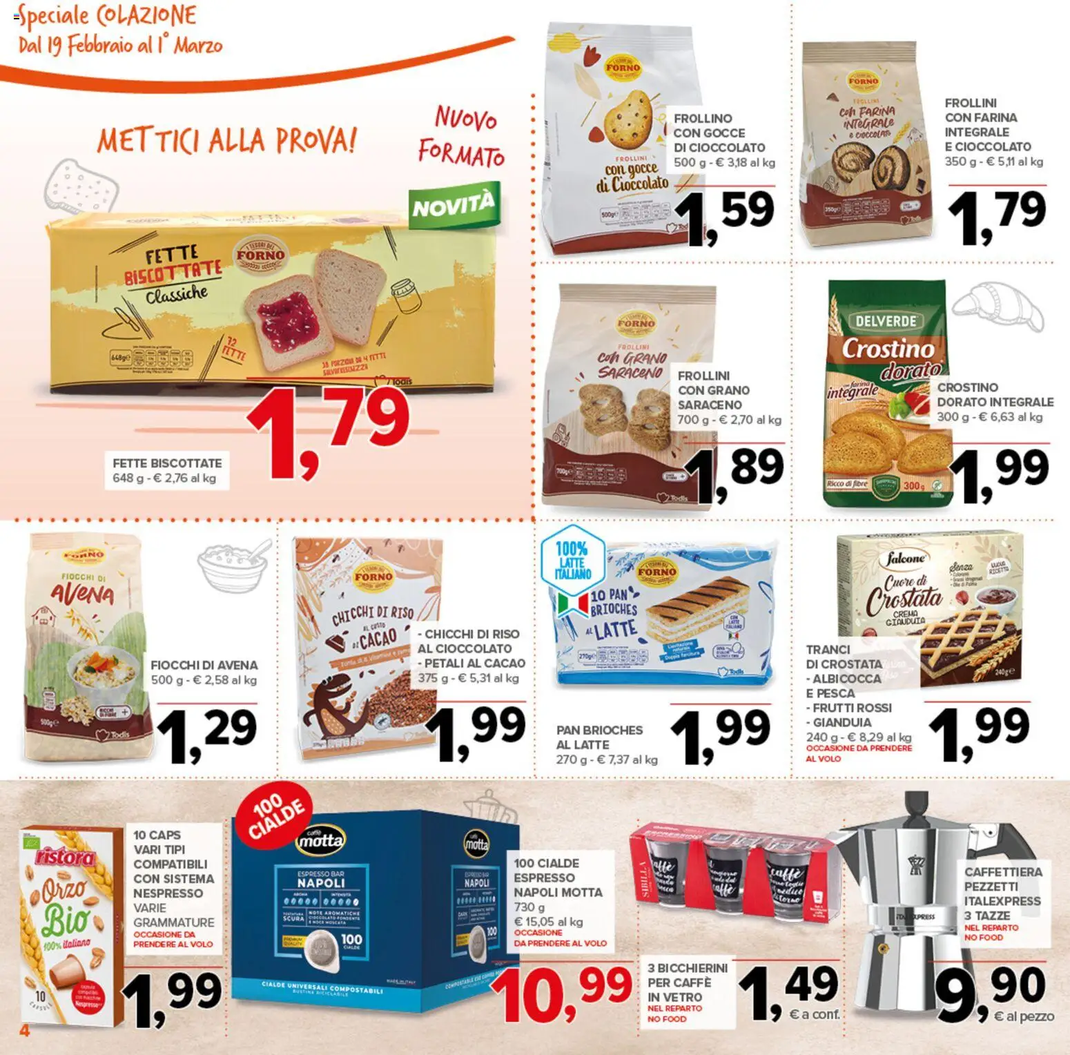 Volantino Todis del 19.02.2026 | Pagina: 4 | Prodotti: Crema, Fiocchi, Latte, Farina