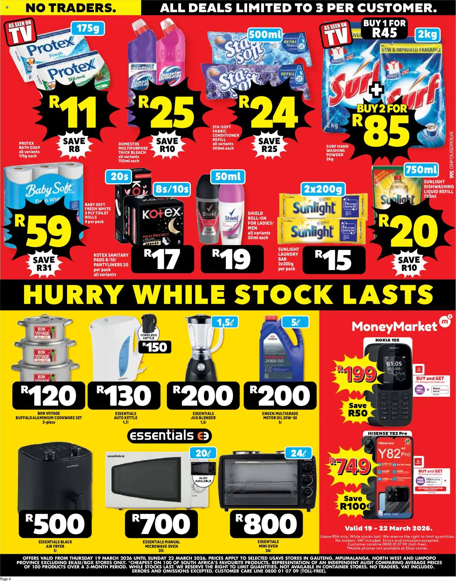 New Usave catalogue – valid from 19.03.2026 | Page: 4 | Products: Fryer, Fragrance, Conditioner, Soap