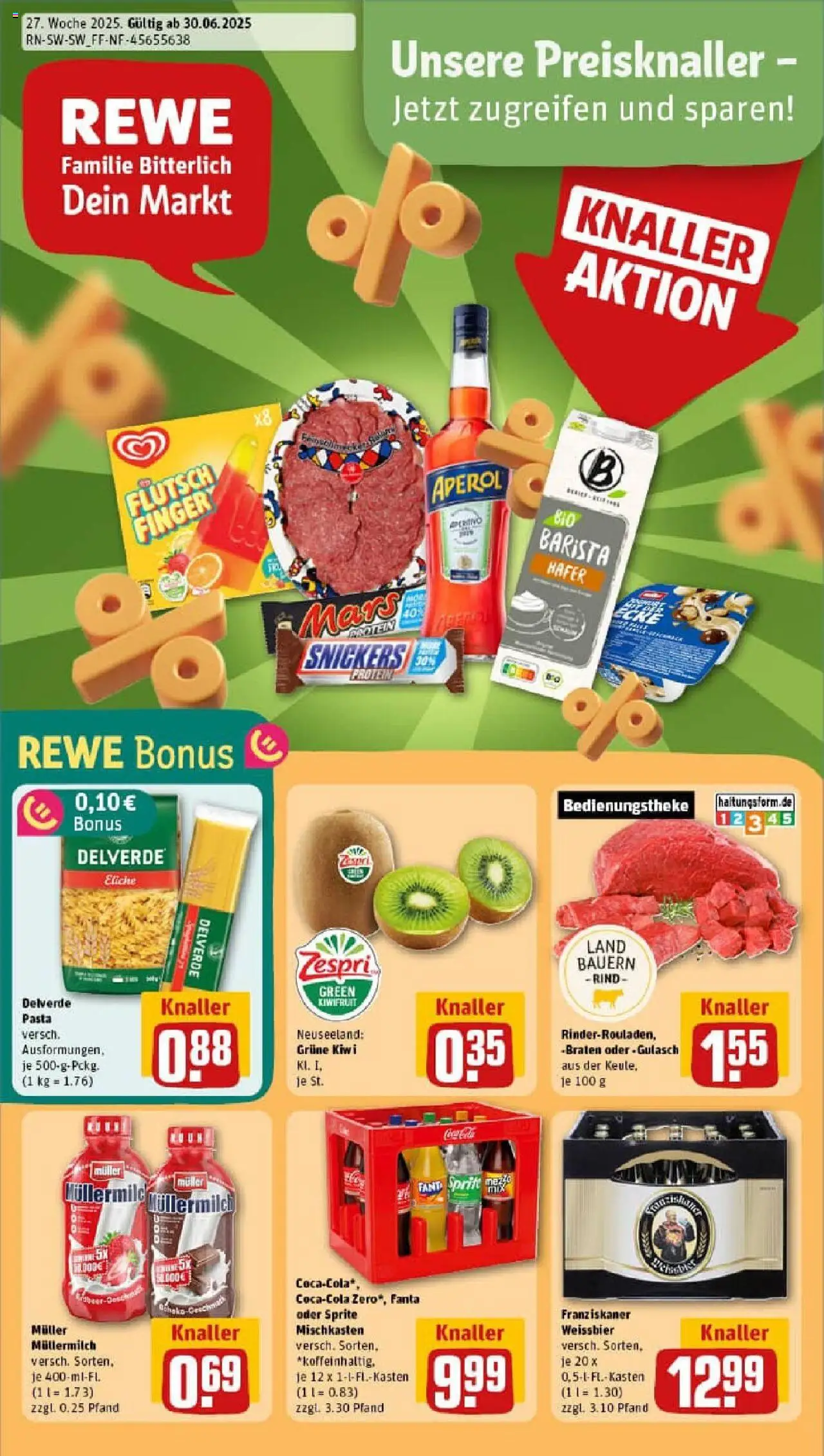 Rewe prospekt Walzbachtal	 - gültig ab dem 29.06.2025 | Seite: 1 | Produkte: Franziskaner, Pasta, Müllermilch, Aperol