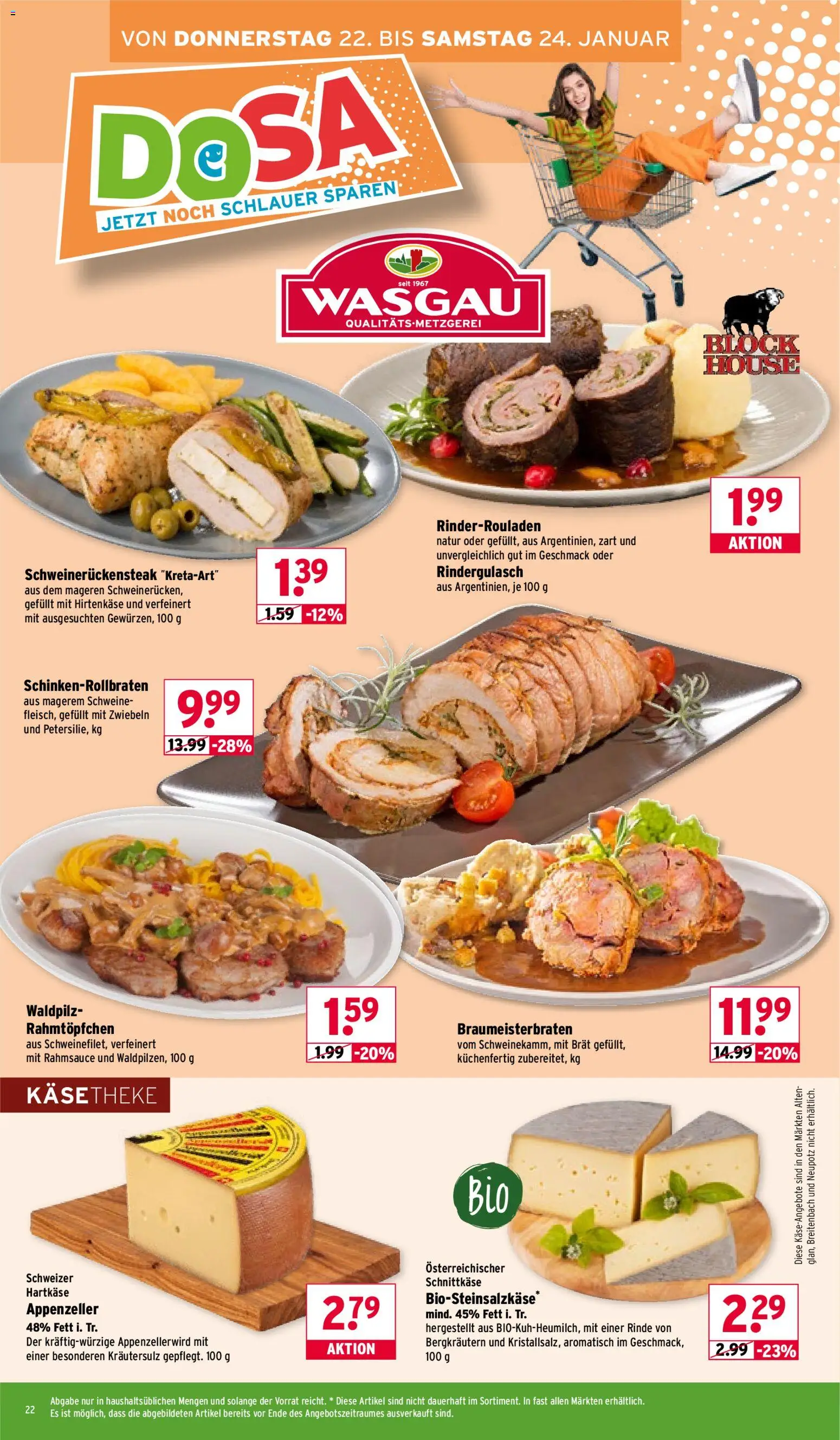 Wasgau Prospekt 	 – gültig ab 19.01.2026 | Seite: 22 | Produkte: Rinderrouladen, Rindergulasch, Zwiebeln