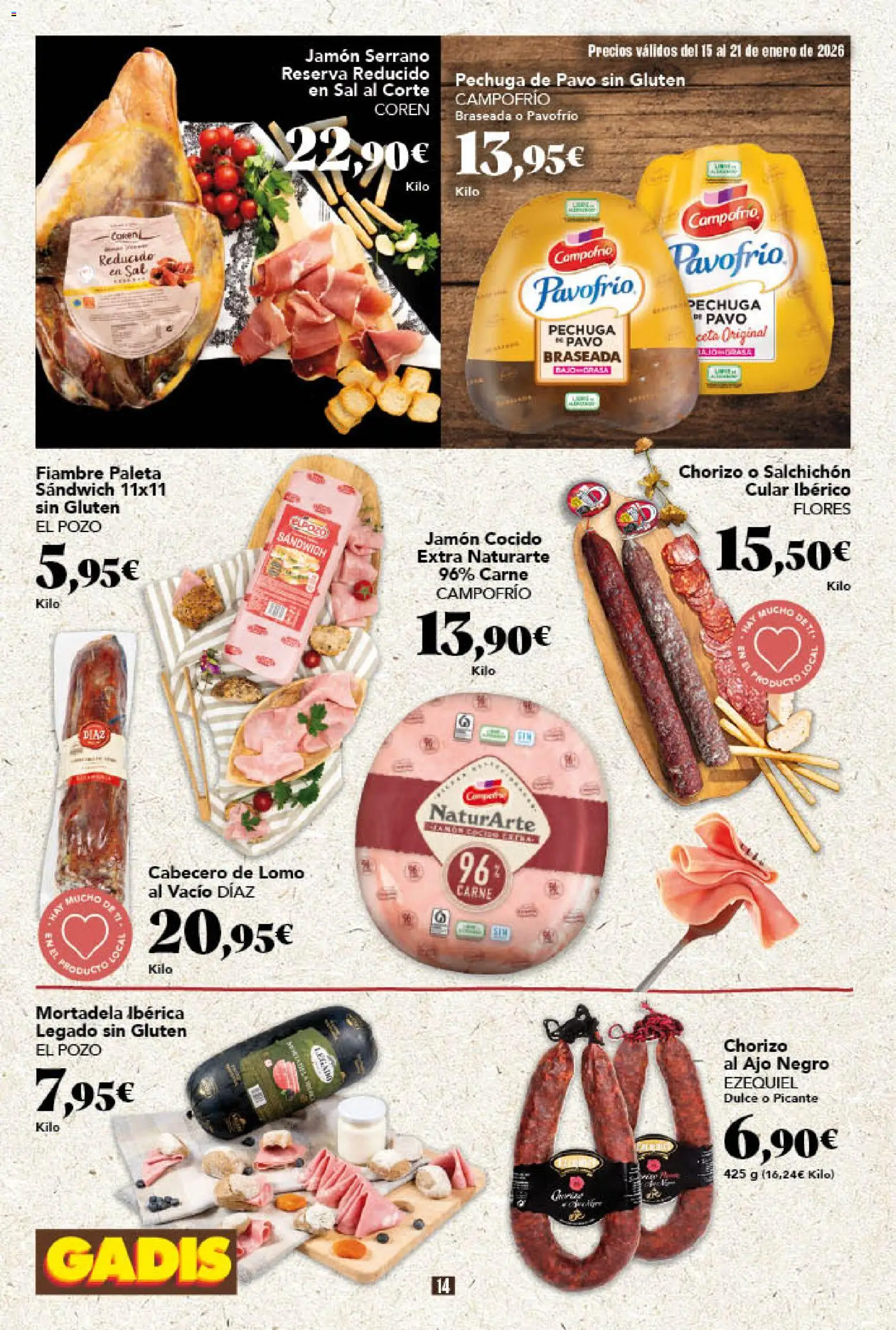 Gadis - folleto │ válido desde el 15.01.2026 | Página: 14 | Productos: Jamón serrano, Jamón, Jamón cocido, Mortadela
