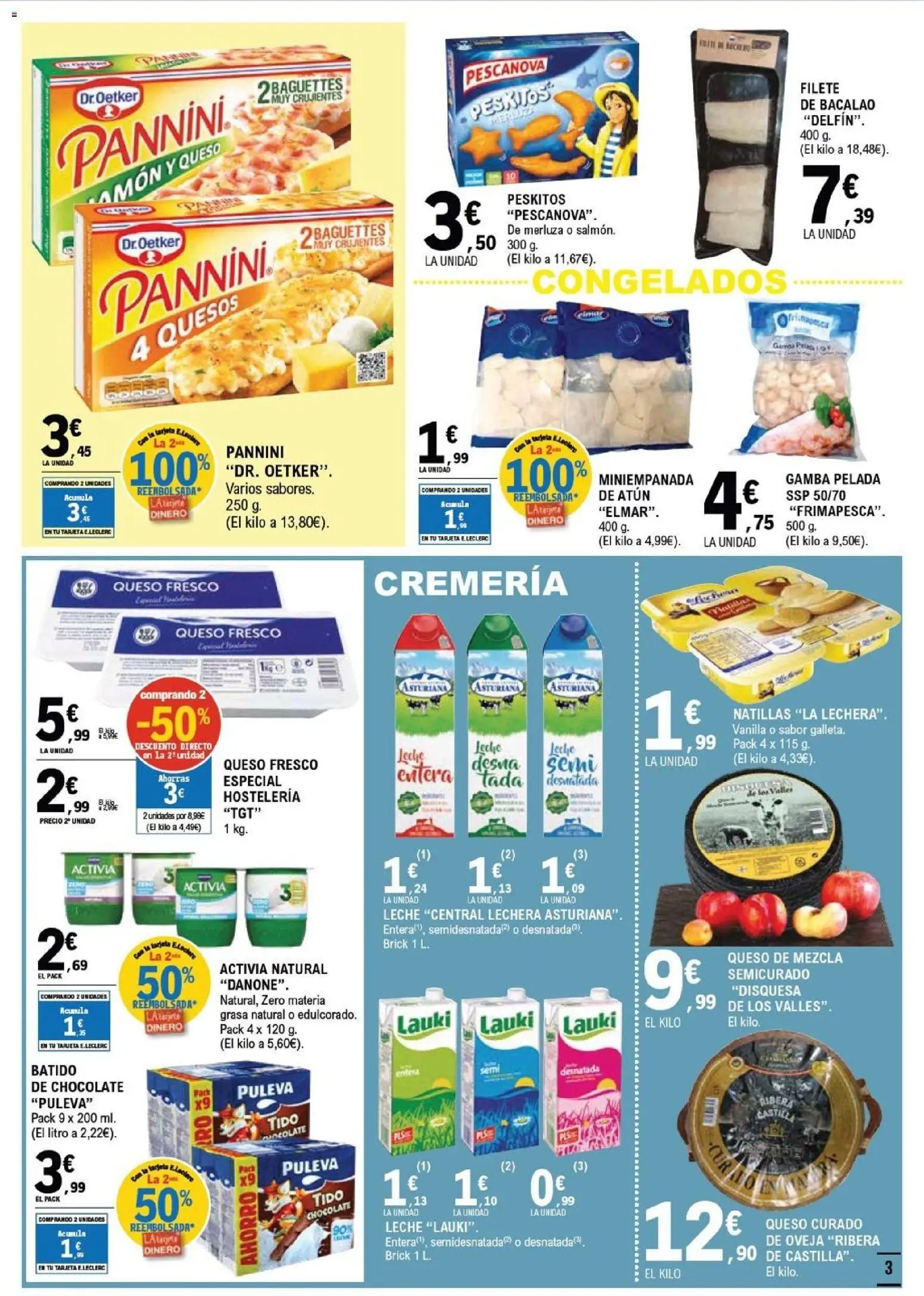 E.Leclerc - Salamanca │ válido desde el 18.02.2026 | Página: 3 | Productos: Leche, Chocolate, Filete, Gamba