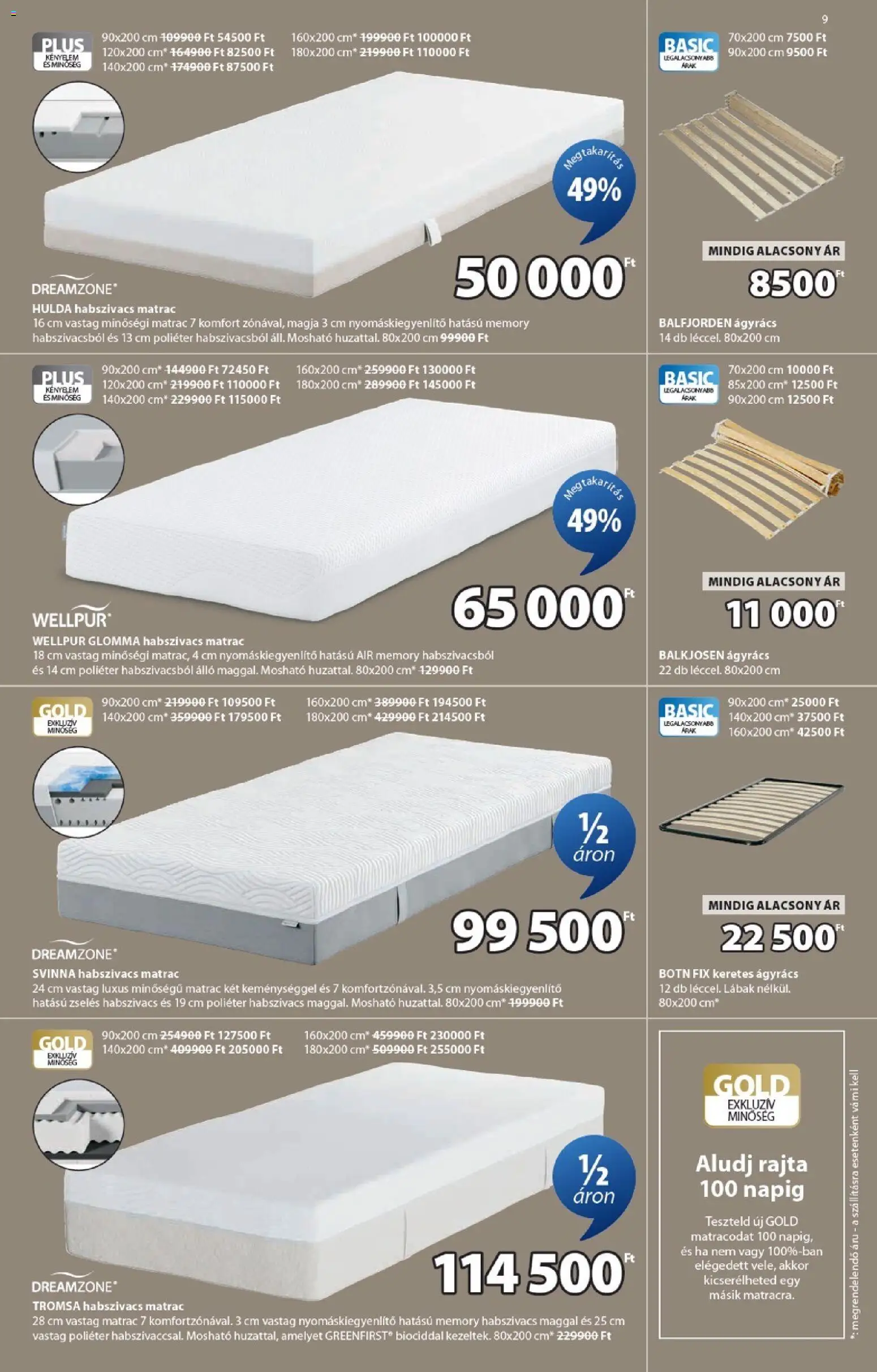 JYSK akciós ujság - amely érvényes a következő dátumtól: 11.03.2026 | Oldal: 9 | Termékek: Matrac, Ágyrács