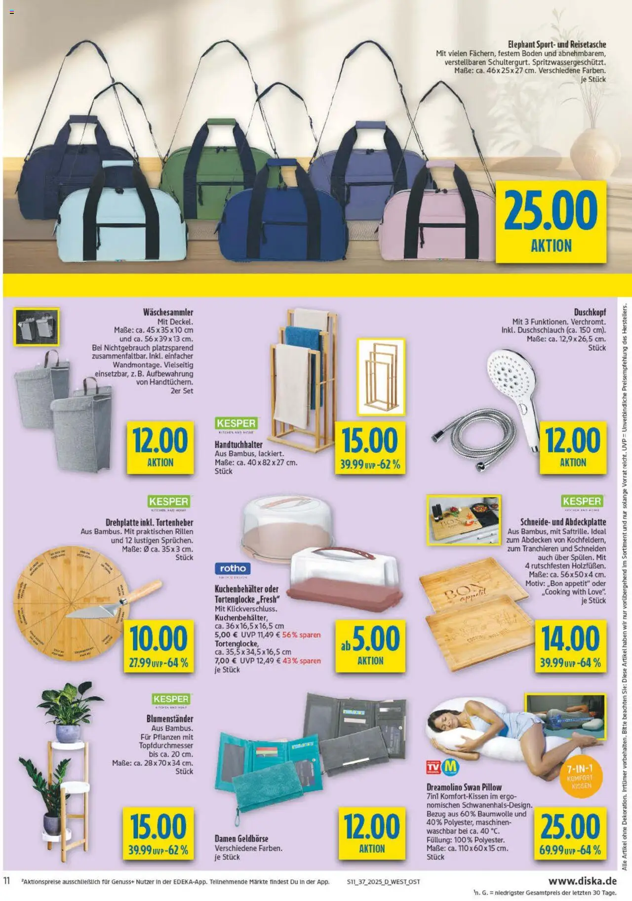 Diska Prospekt 	 – gültig ab 08.09.2025 | Seite: 11 | Produkte: Kissen, Handtuchhalter, Duschkopf, TV
