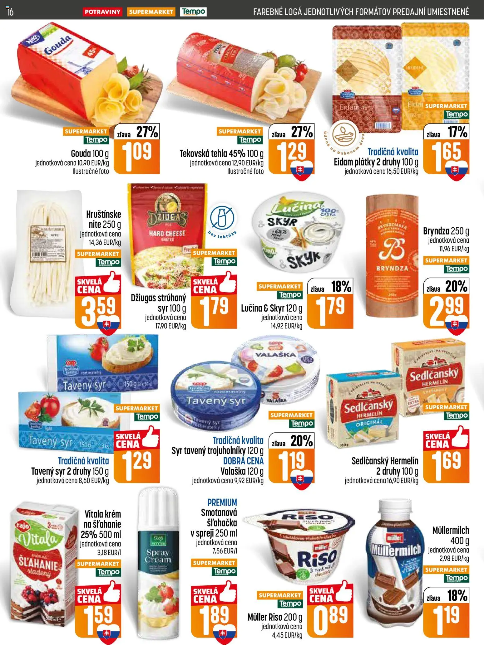 Nové COOP Jednota akcie – leták je platný od 22.01.2026 | Strana: 16 | Produkty: Syr, Gouda, Skyr, Šľahačka