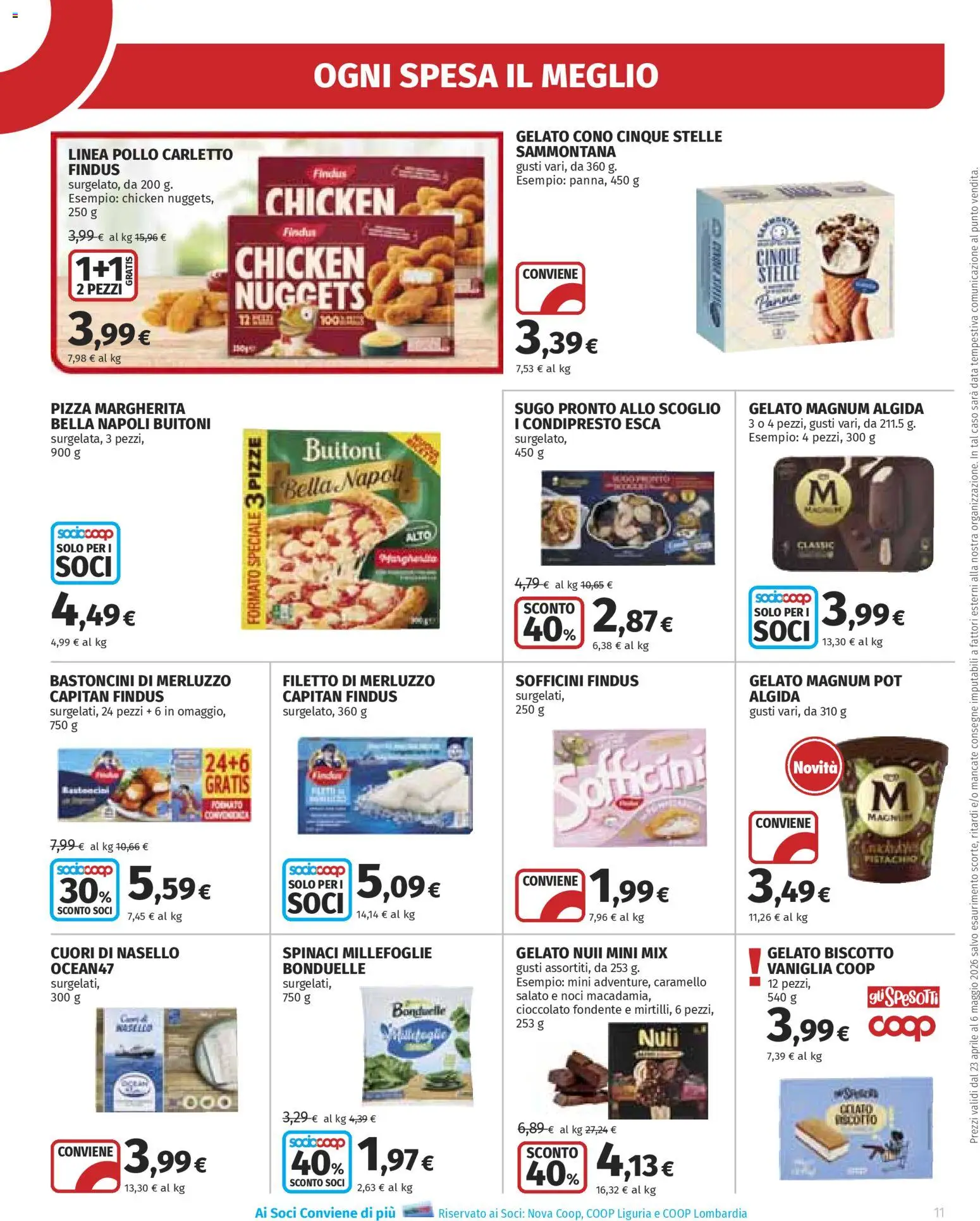 Volantino Ipercoop del 23.04.2026 | Pagina: 11 | Prodotti: Merluzzo, Gelato, Sugo, Nasello