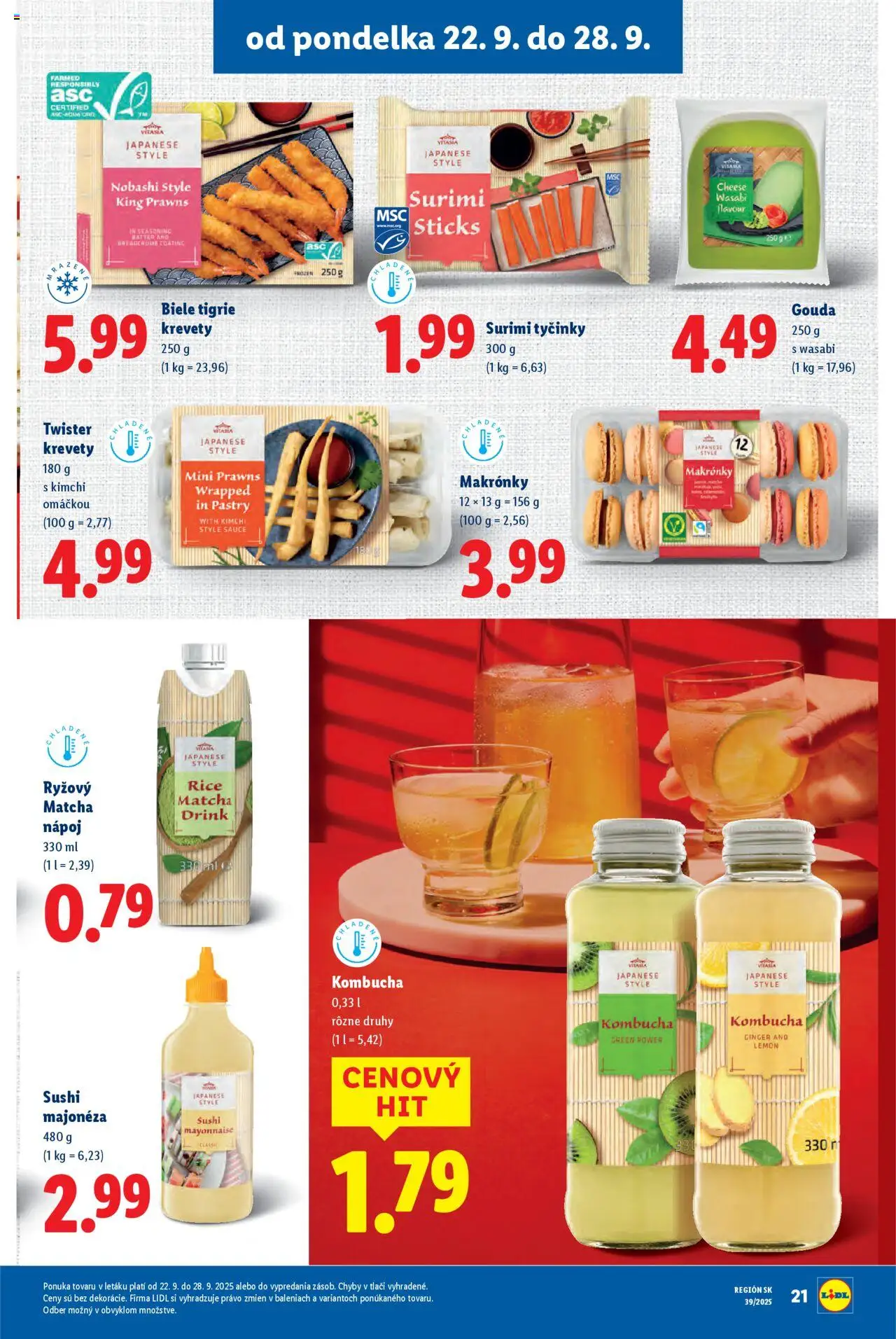 Nové Lidl akcie – leták je platný od 22.09.2025 | Strana: 33 | Produkty: Krevety, Gouda, Makronky, Sushi
