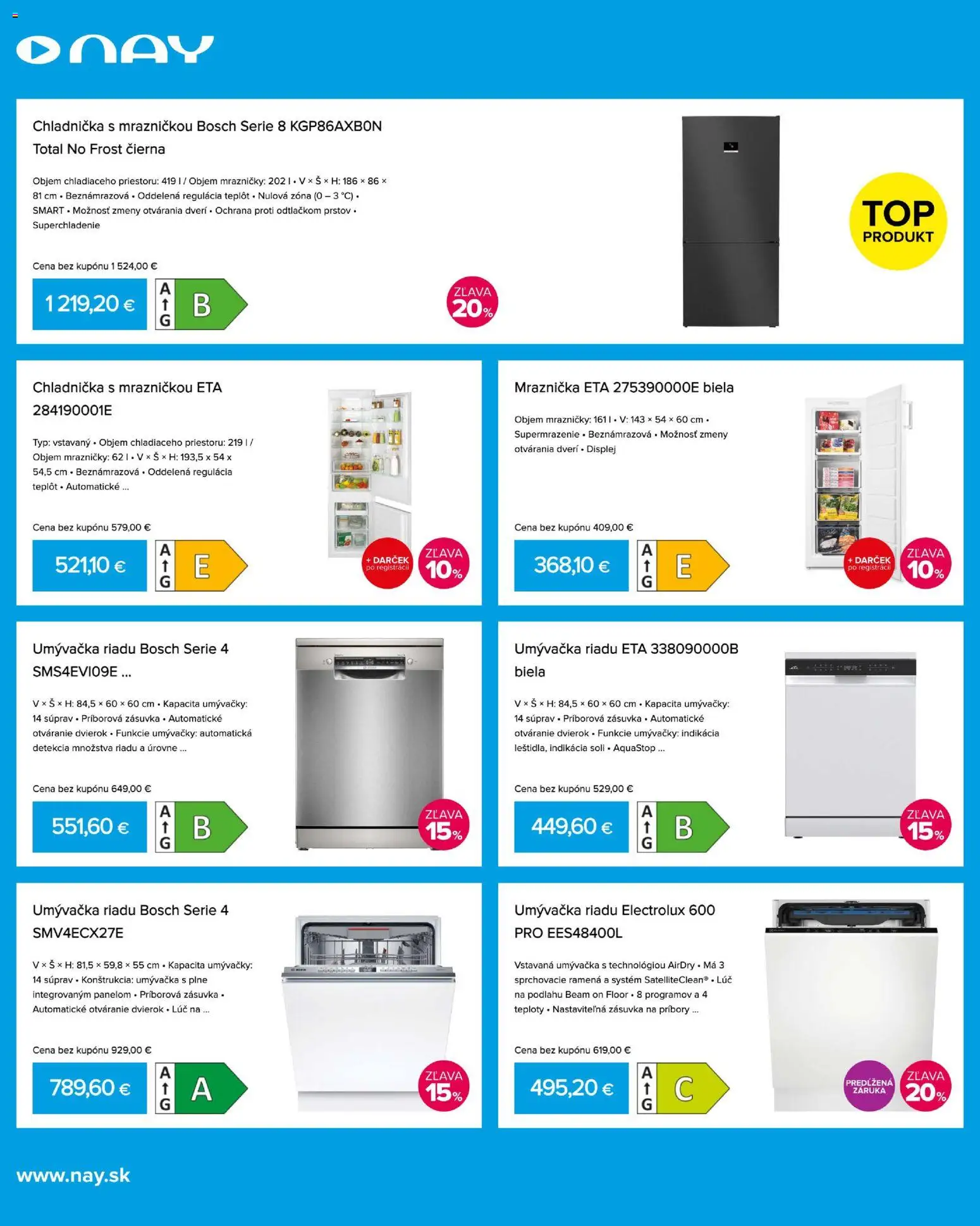 Nové NAY Elektrodom akcie – leták je platný od 09.03.2026 | Strana: 16 | Produkty: Mrazničky, Chladnička, Umývačka riadu, Umývačka