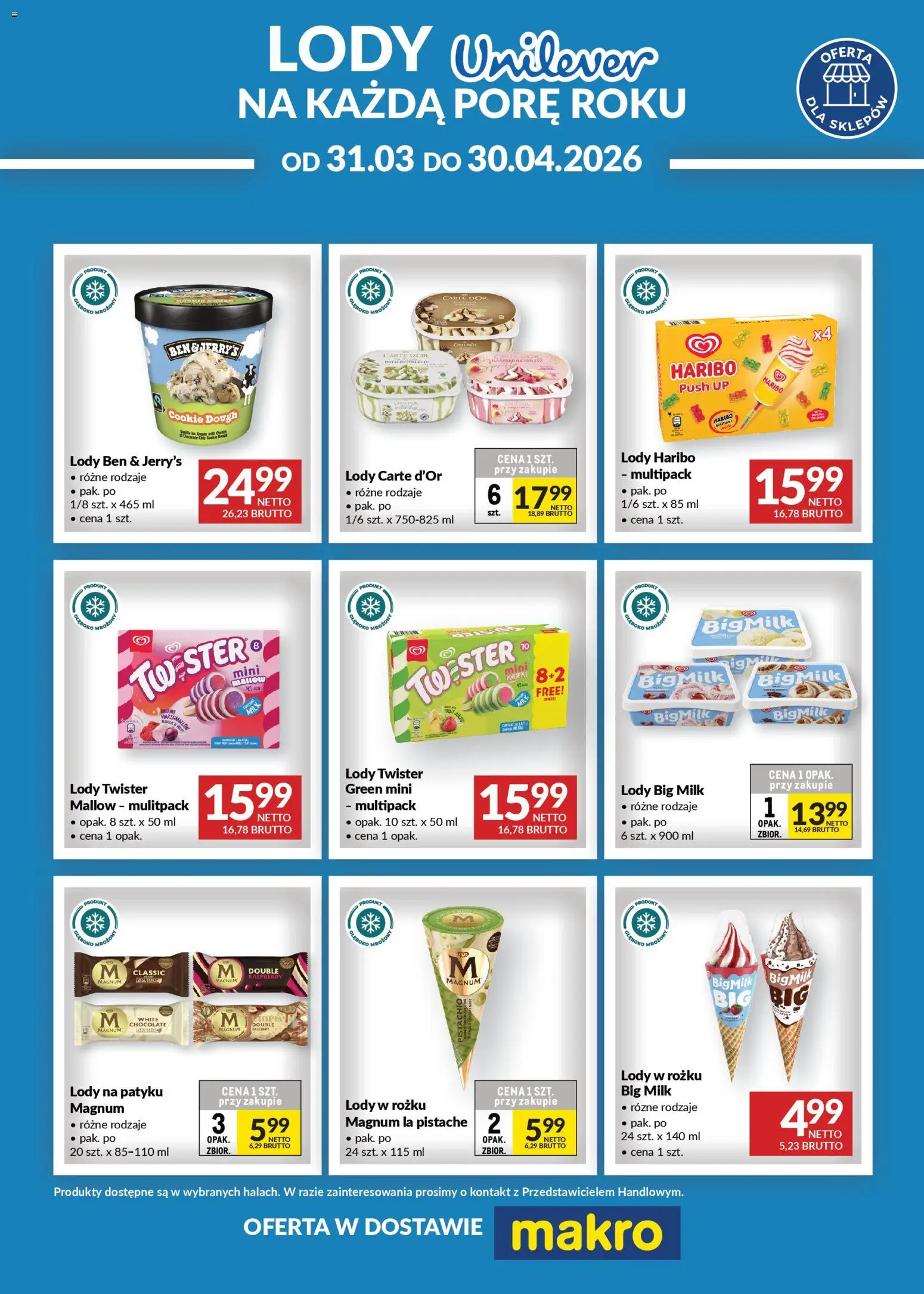 Makro gazetka - Unilever od 31.03.2026 | Strona: 1 | Produkty: Big Milk, Lody na patyku, Lody