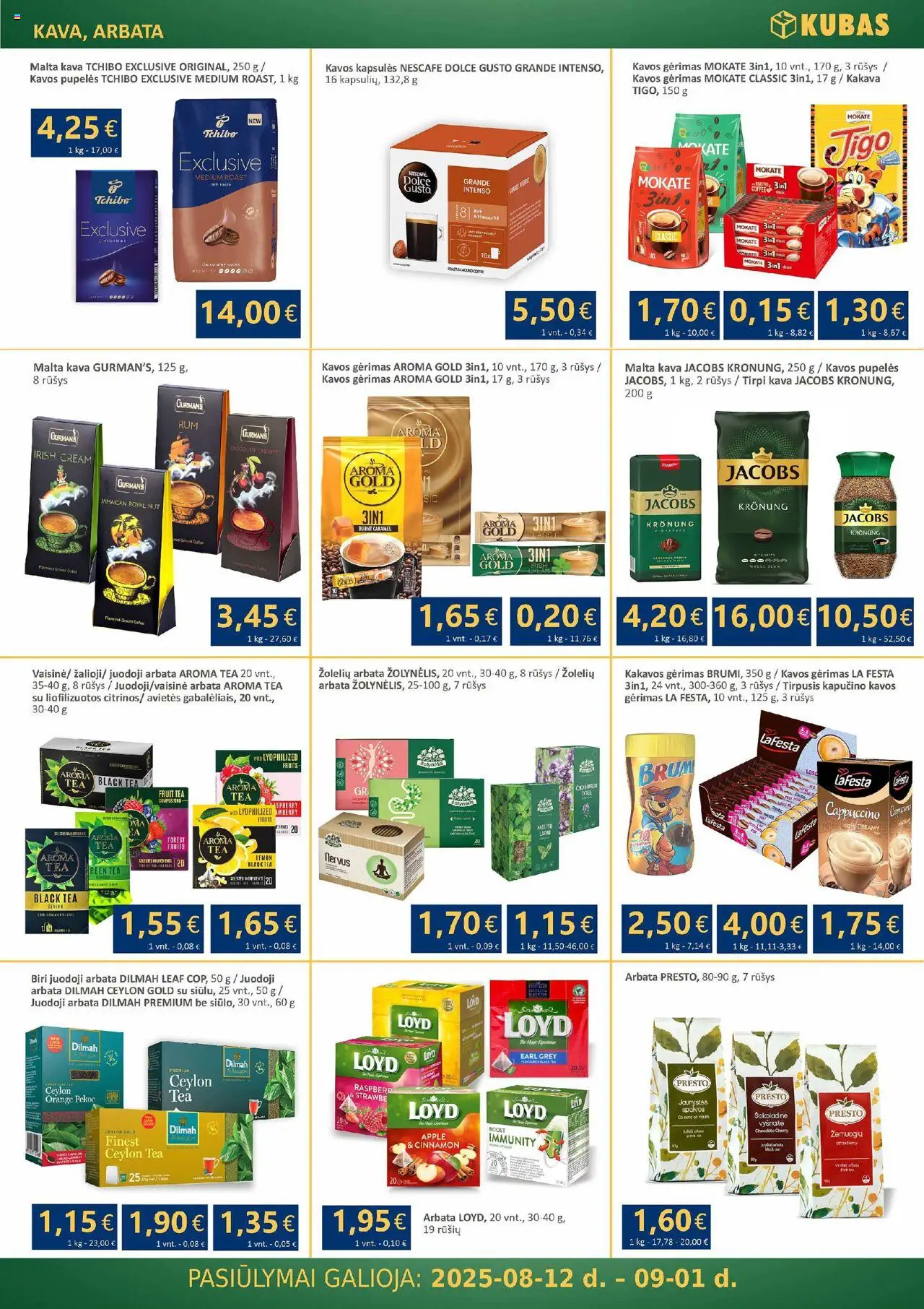 Kubas leidinys│galioja nuo 12.08.2025 | Puslapis: 8 | Prekių: Pupelės, Kavos pupelės, Kava, Arbata