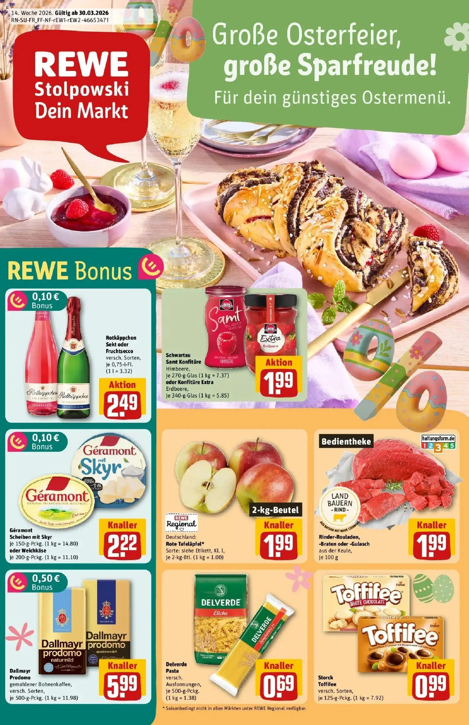 Rewe Prospekt Heilsbronn	 – gültig ab 30.03.2026 | Seite: 1 | Produkte: Granatapfel, Sekt, Dallmayr, Toffifee