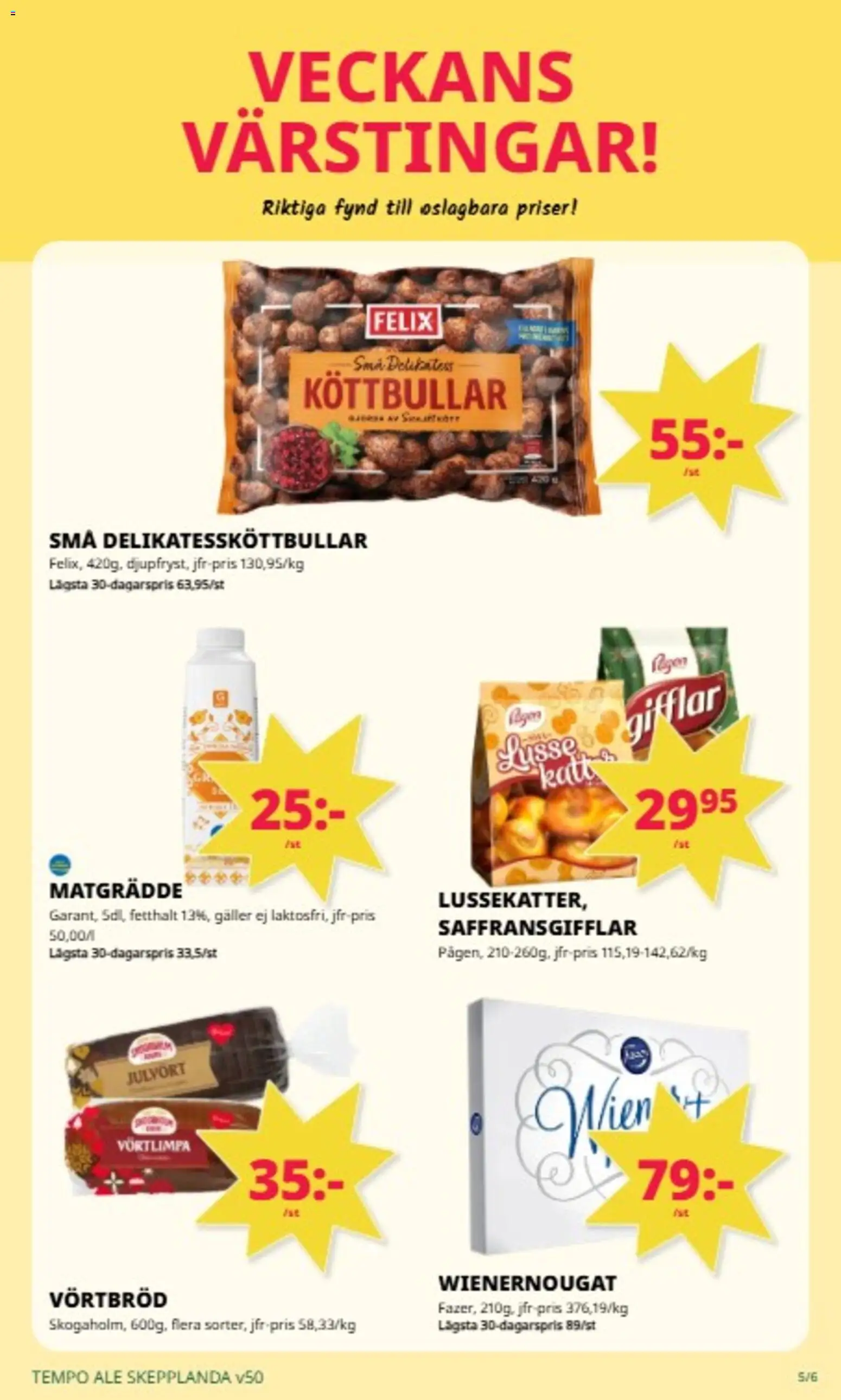 Tempo reklamblad aktuell från 08.12.2025 | Sida: 5 | Produkter: Köttbullar, Gifflar, Galler