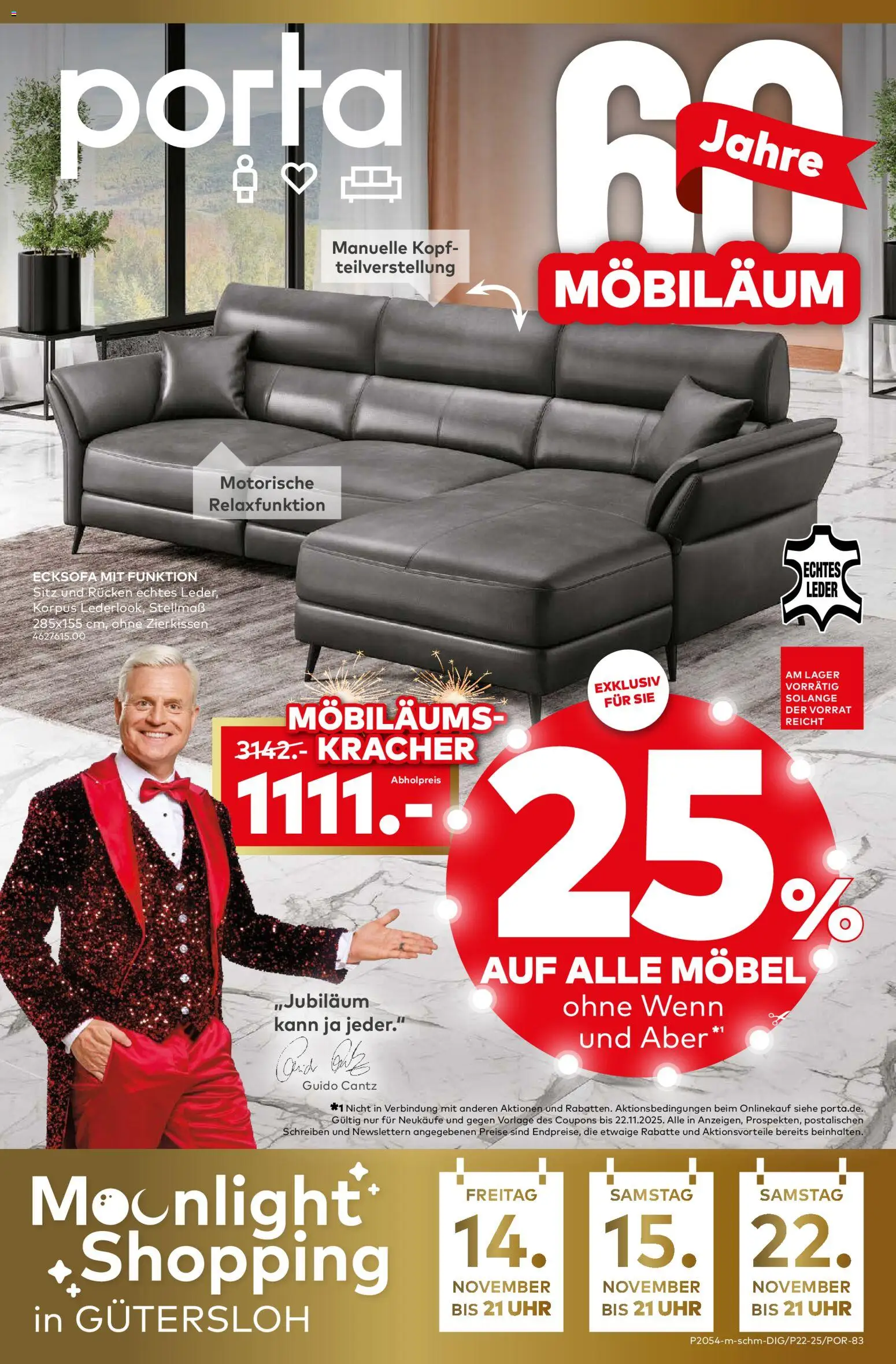 Porta! Jetzt Möbeltrends entdecken und 25% Möbiläumsrabatt auf ALLE Möbel sichern - Berlin – gültig ab 10.11.2025 | Seite: 1 | Produkte: Ecksofa, Uhr