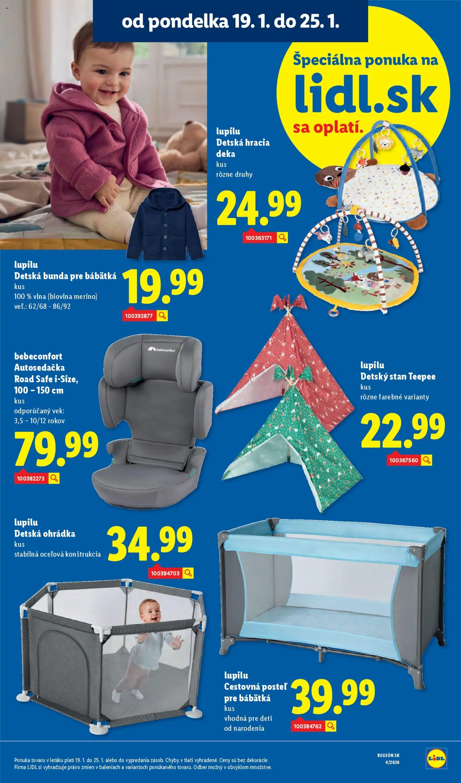 Nové Lidl akcie – leták je platný od 19.01.2026 | Strana: 60 | Produkty: Posteľ, Stan, Bunda