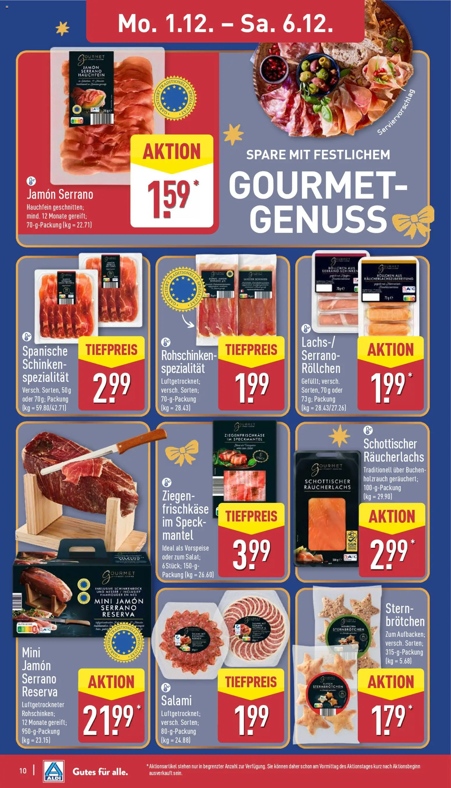 Aldi Prospekt 	 – gültig ab 01.12.2025 | Seite: 10 | Produkte: Mantel, Salami, Serrano schinken, Frischkase