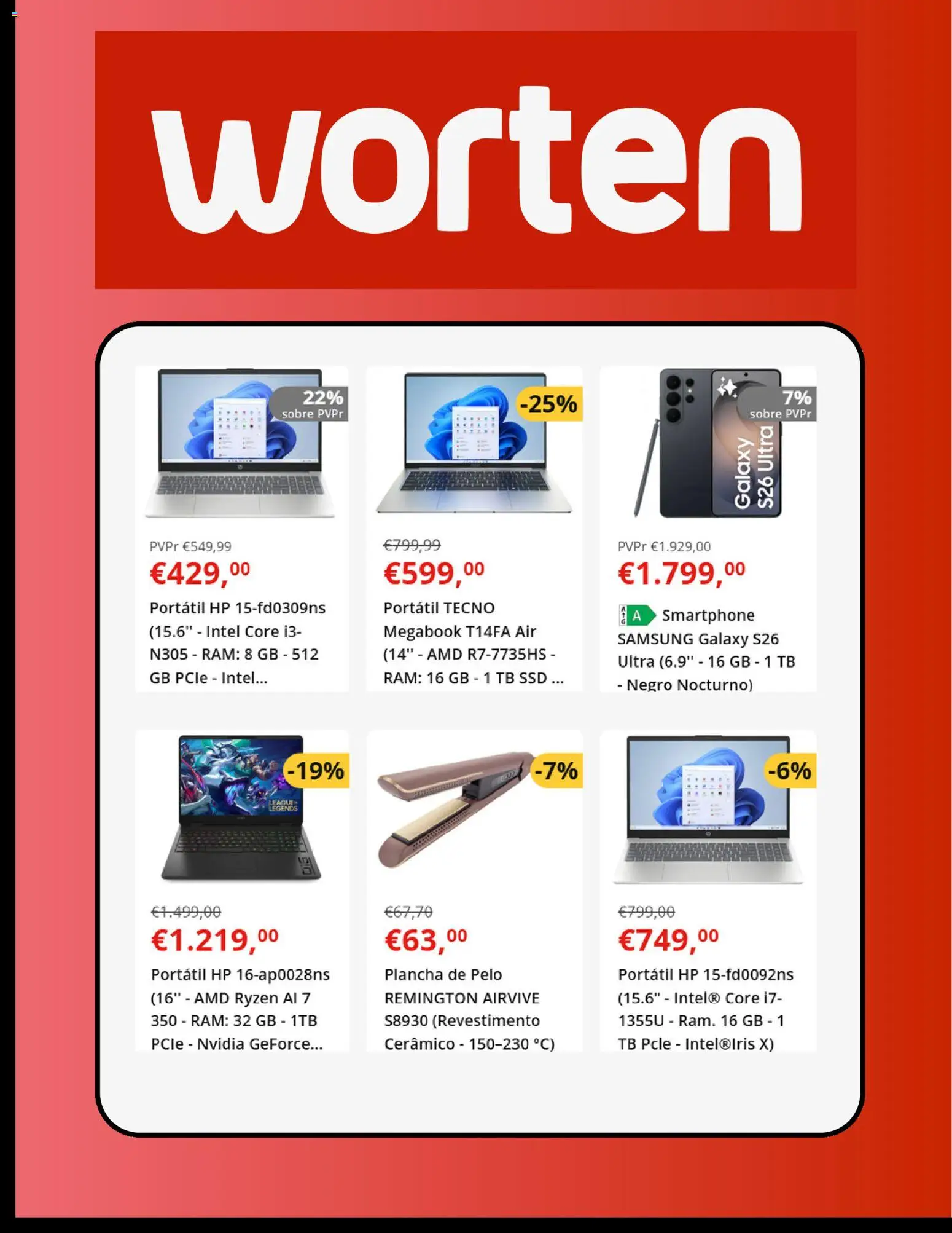 Worten folleto │ válido desde el 28.04.2026 | Página: 2 | Productos: Portátil HP, Smartphone, Plancha, Plancha de pelo