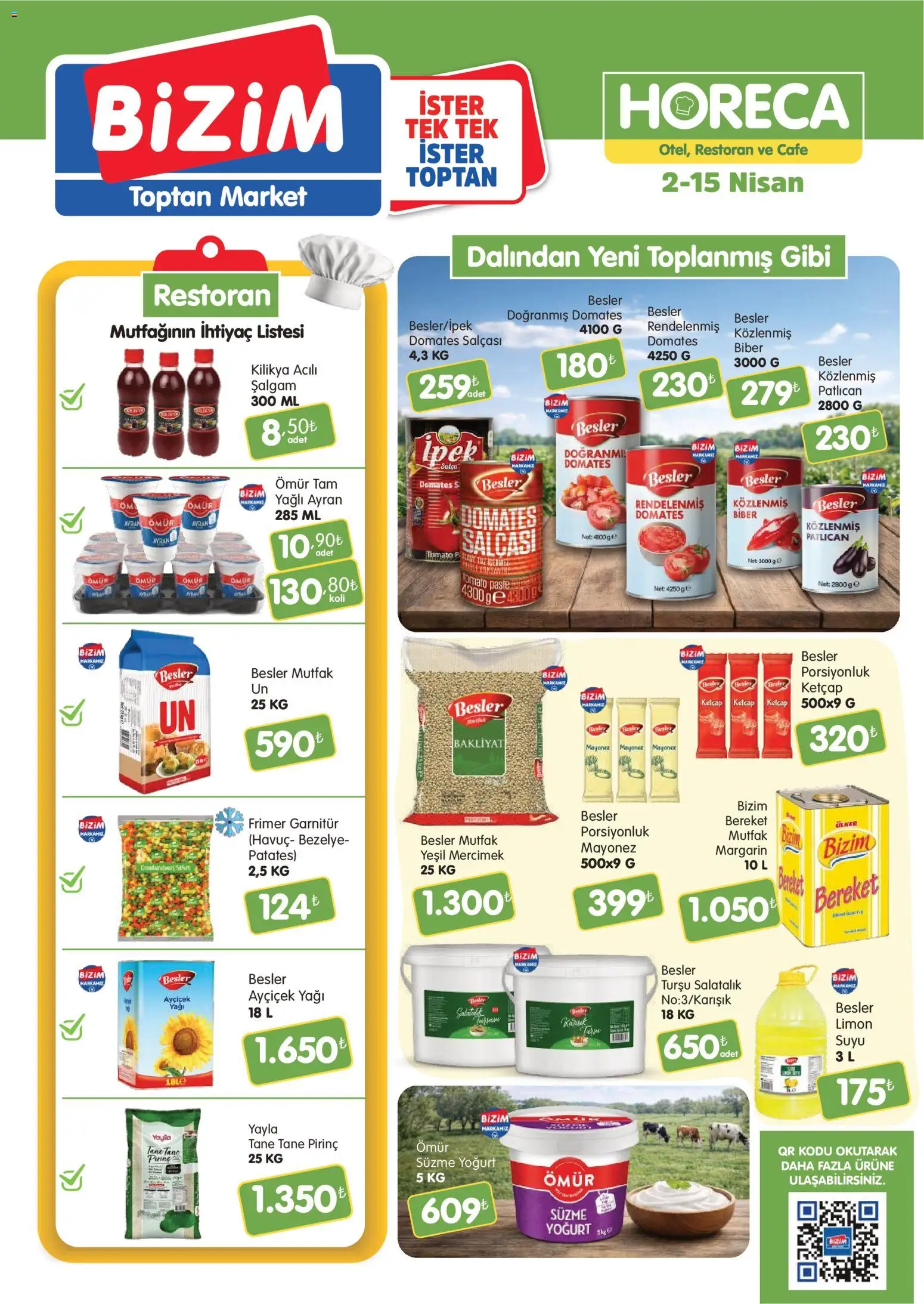 Bizim Toptan - Horeca kataloğu - 02.04.2026 tarihinden itibaren geçerlidir | Sayfa: 1 | Ürünler: Ravioli, Yoğurt, Salatalık, Patlıcan