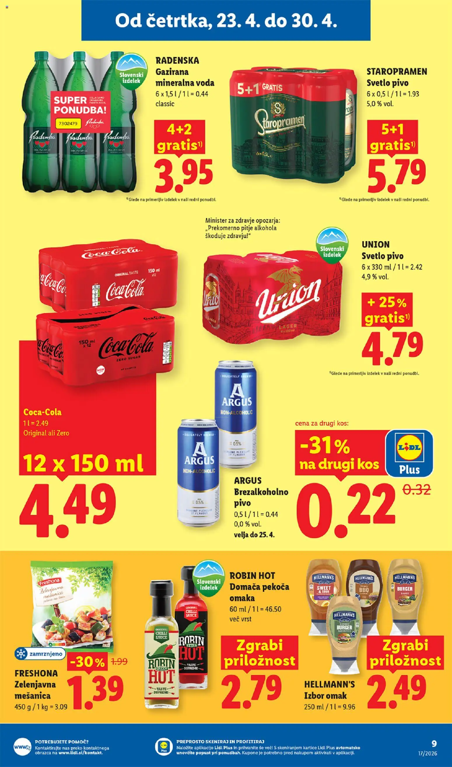 Novi Lidl katalog ponudbe – veljaven od 23.04.2026 | Stran: 11 | Izdelki: Kos, Mineralna voda, Pivo, Voda