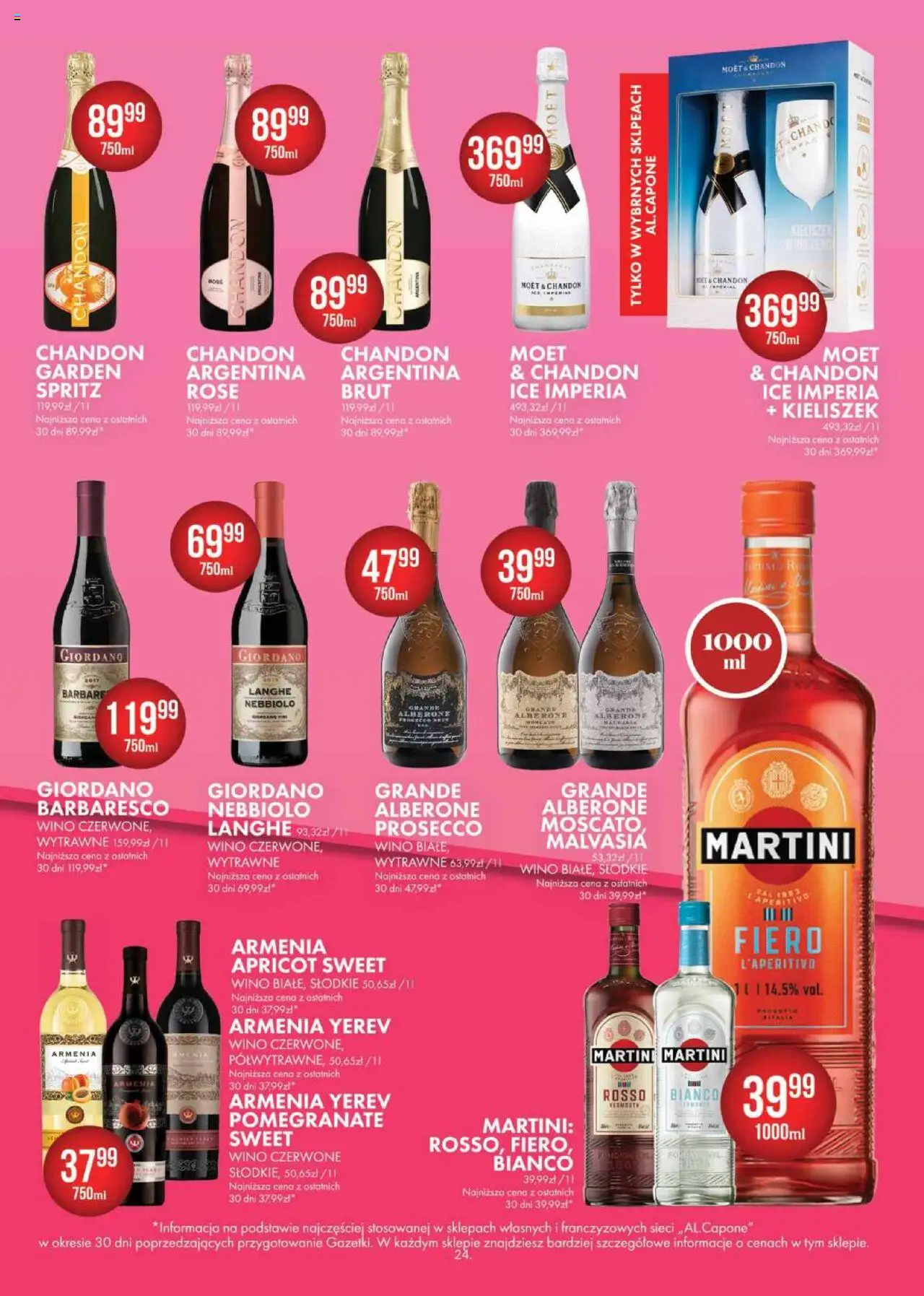 Al.Capone Gazetka od 09.06.2025 | Strona: 24 | Produkty: Martini, Moet, Wino, Prosecco
