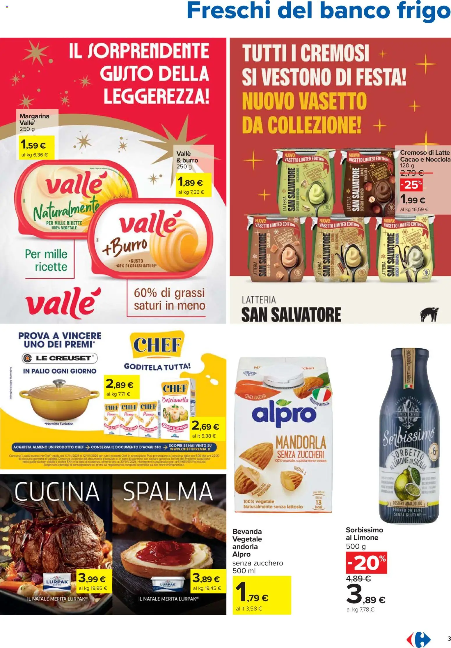 Volantino Carrefour del 27.12.2025 | Pagina: 3 | Prodotti: Panna, Sorbetto, Latte, Margarina