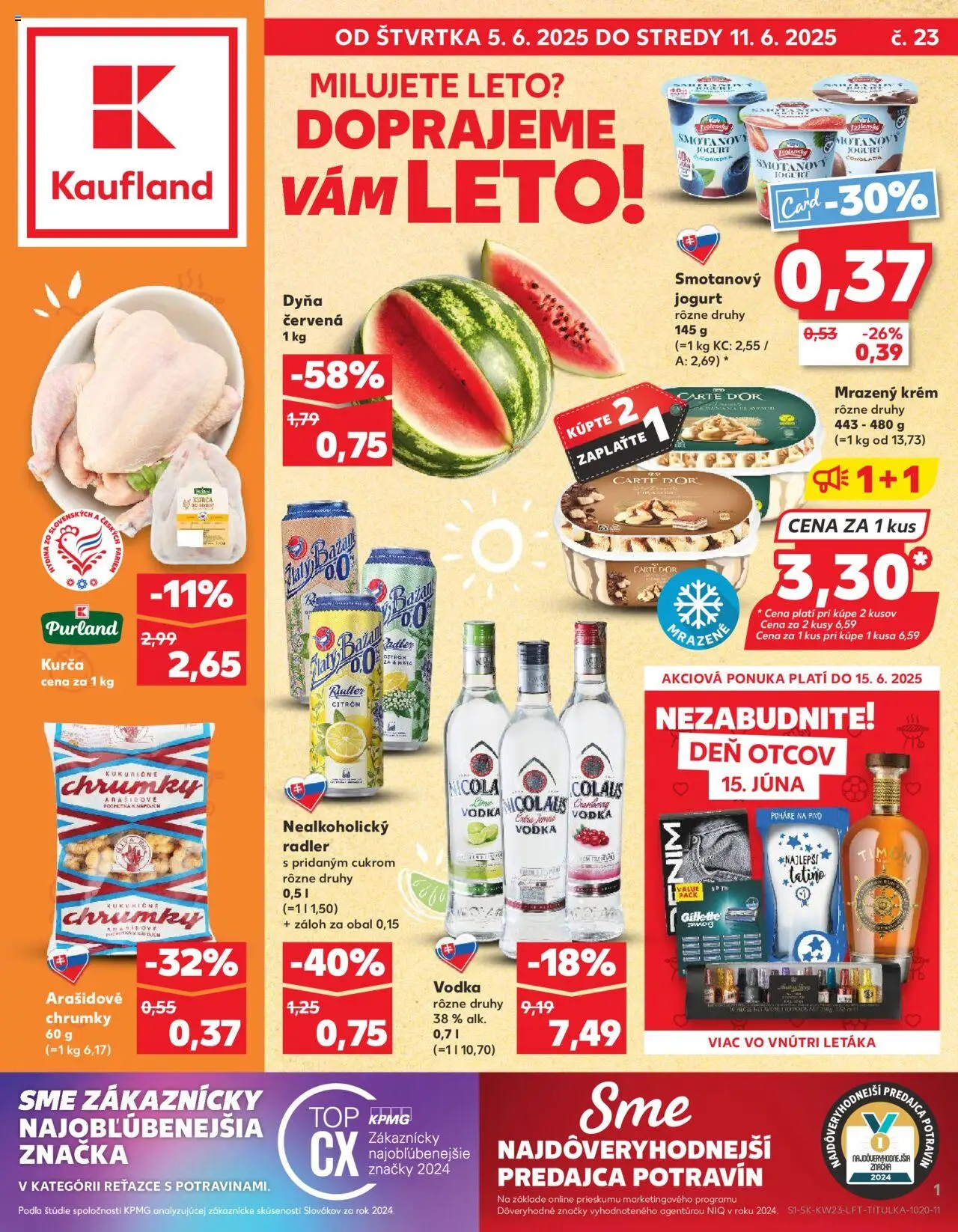Nové Kaufland akcie – leták je platný od 05.06.2025 | Strana: 1 | Produkty: Radler, Čokoláda, Krém, Vodka