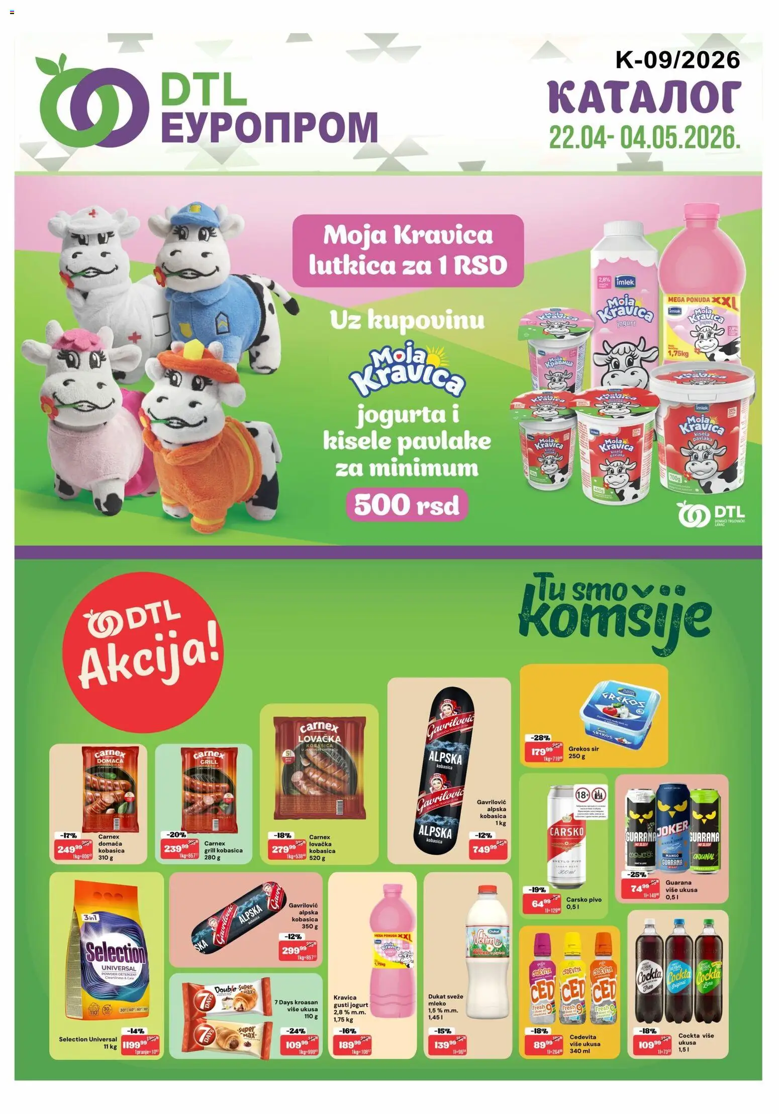 Europrom katalog - važi od 22.04.2026 | Strana: 1 | Proizvode: Cedevita, Kroasan, Moja kravica, Mleko