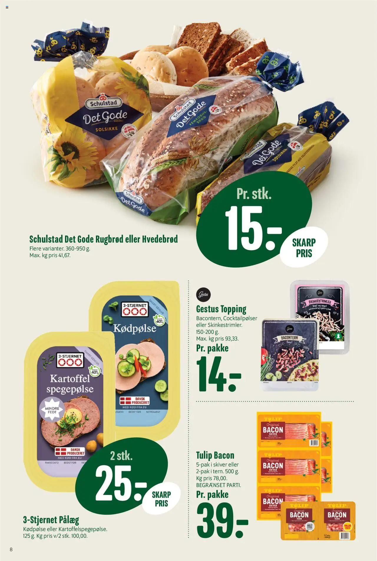 Min Købmand Tilbudsavis gyldig fra 22.08.2025 | Side: 8 | Produkter: Brød, Cocktailpølser, Spegepølse, Rugbrød