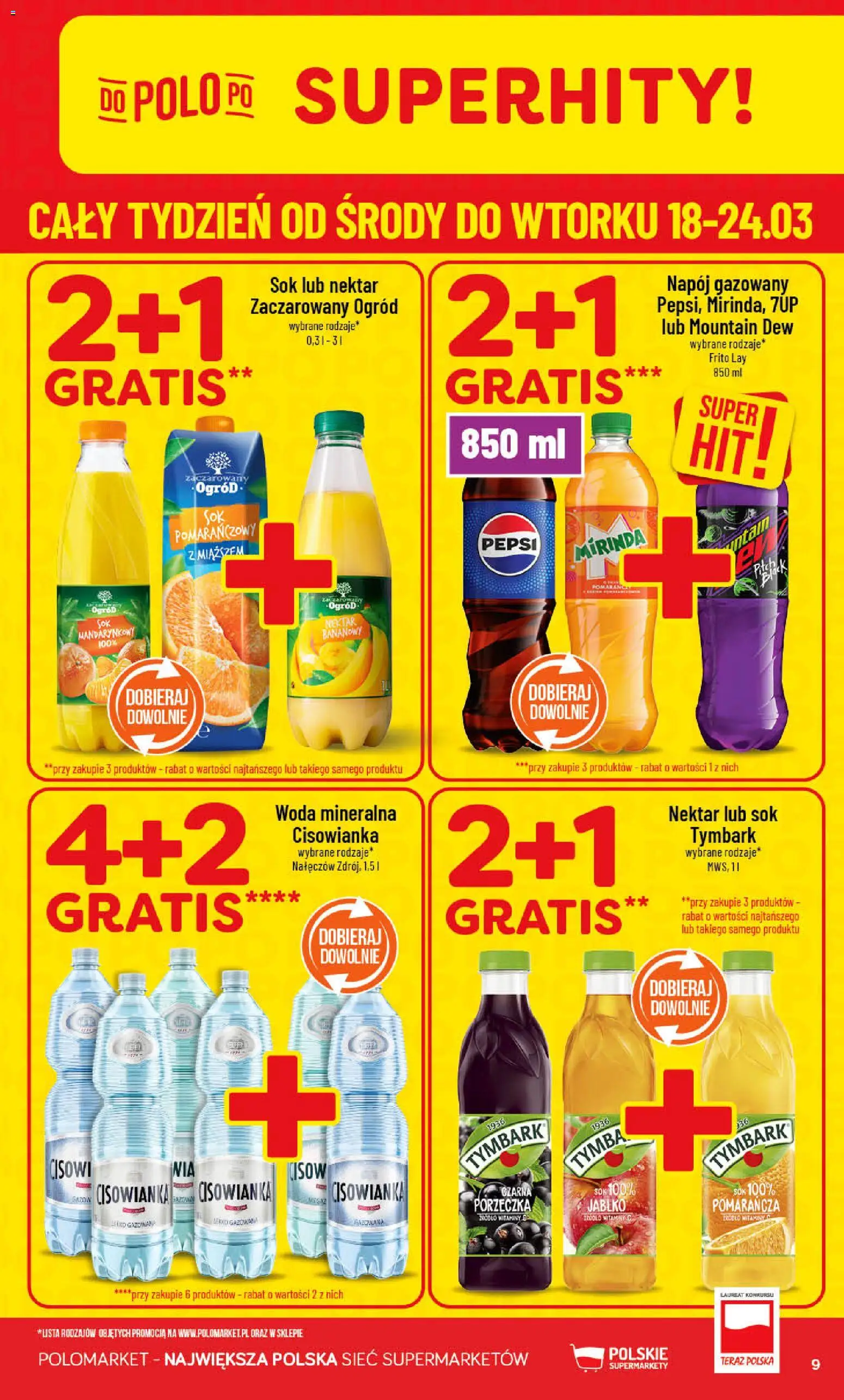 POLOmarket gazetka od 18.03.2026 | Strona: 9 | Produkty: Pepsi, Porzeczka, Sok, Woda